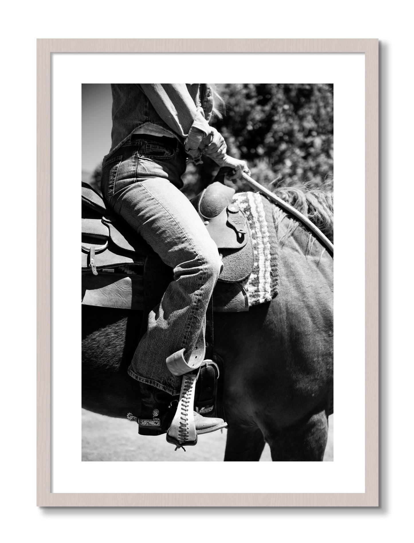 Framed photograph of Ready To Ride by Dylan Ozanich, White Maple frame, Borders