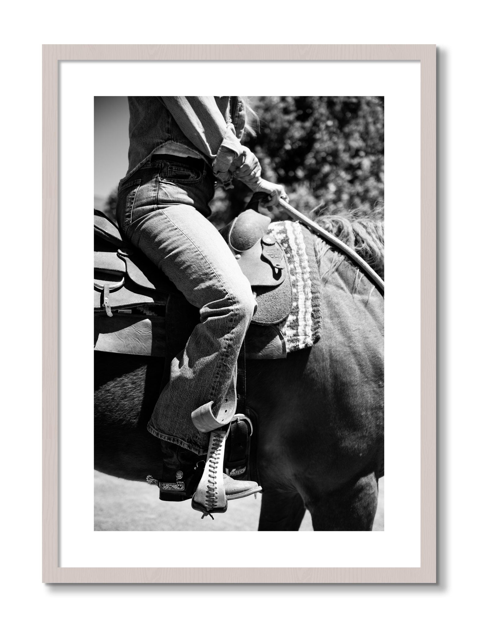 Framed photograph of Ready To Ride by Dylan Ozanich, White Maple frame, Borders