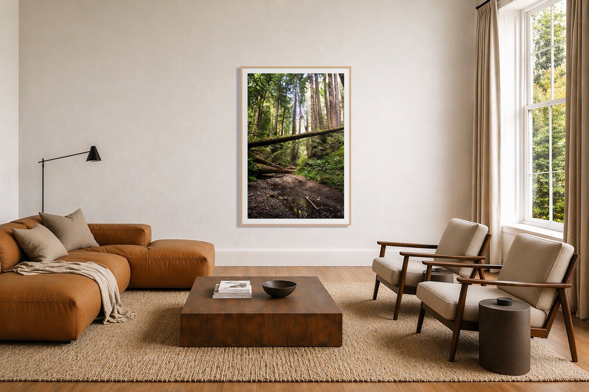 Framed photograph of Redwoods California by Dylan Ozanich displayed on a wall