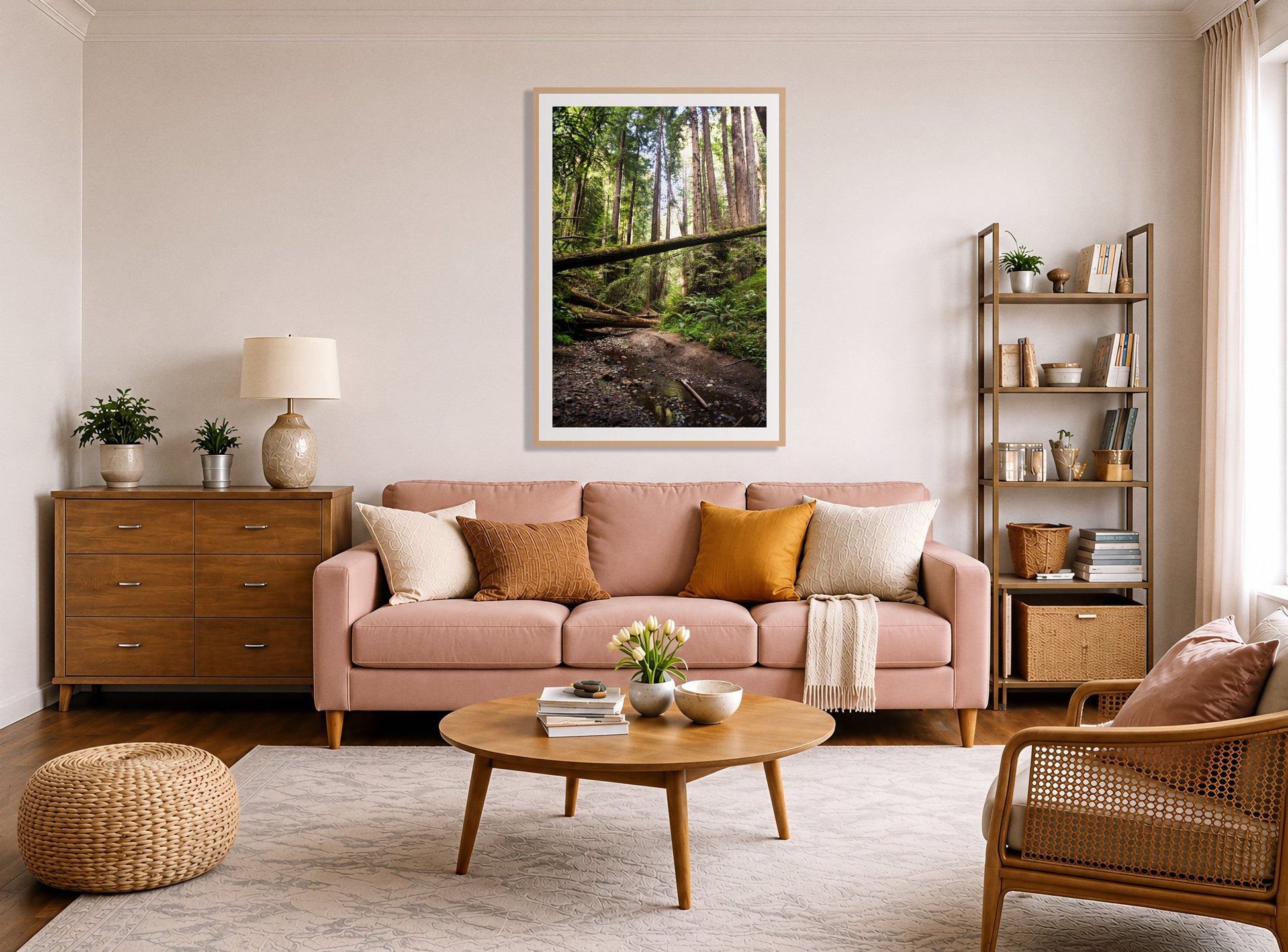Framed photograph of Redwoods California by Dylan Ozanich displayed on a wall