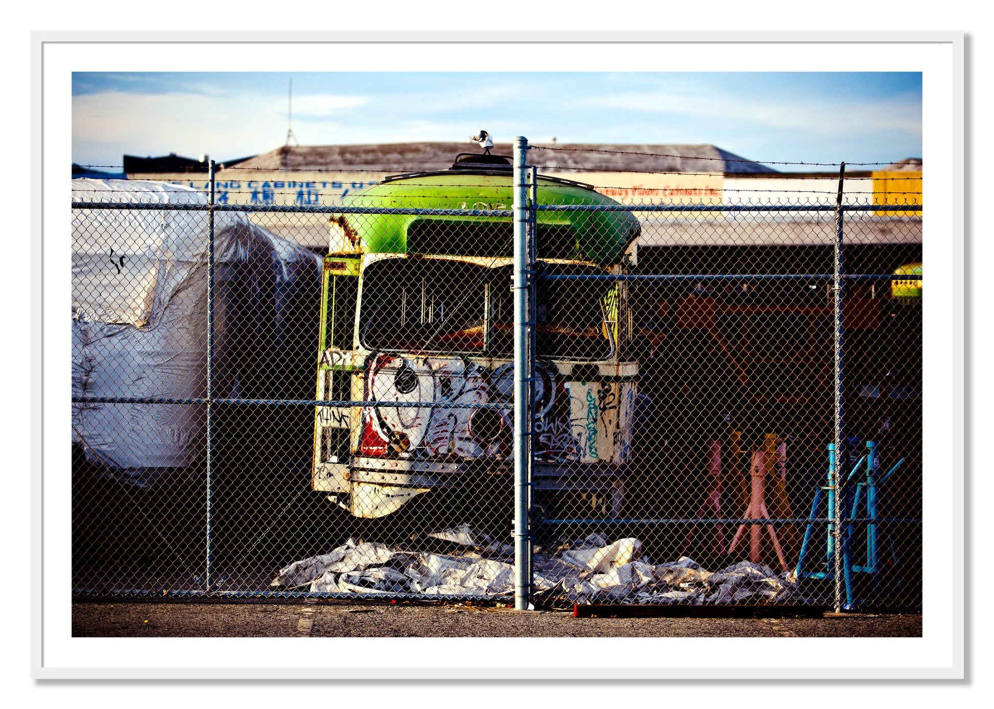 Framed photograph of Retired by Dylan Ozanich, White frame, Borders