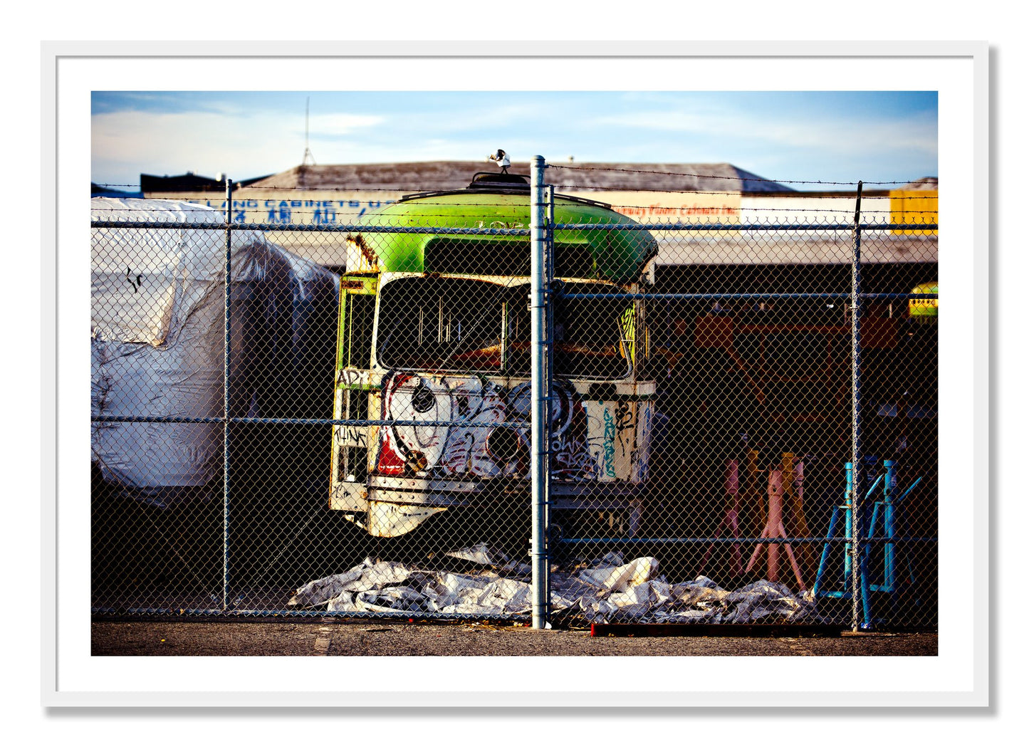 Framed photograph of Retired by Dylan Ozanich, White frame, Borders