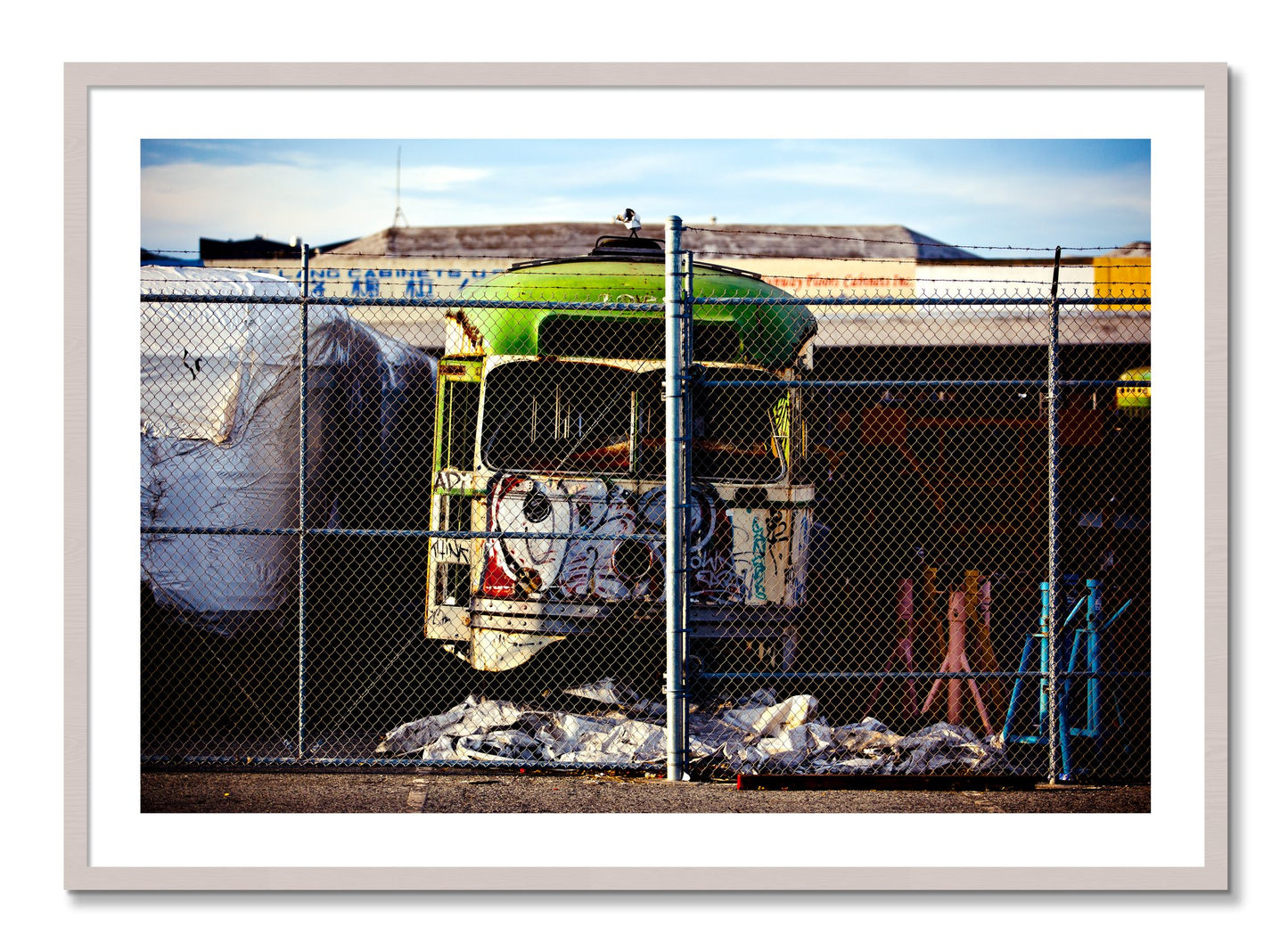 Framed photograph of Retired by Dylan Ozanich, White Maple frame, Borders
