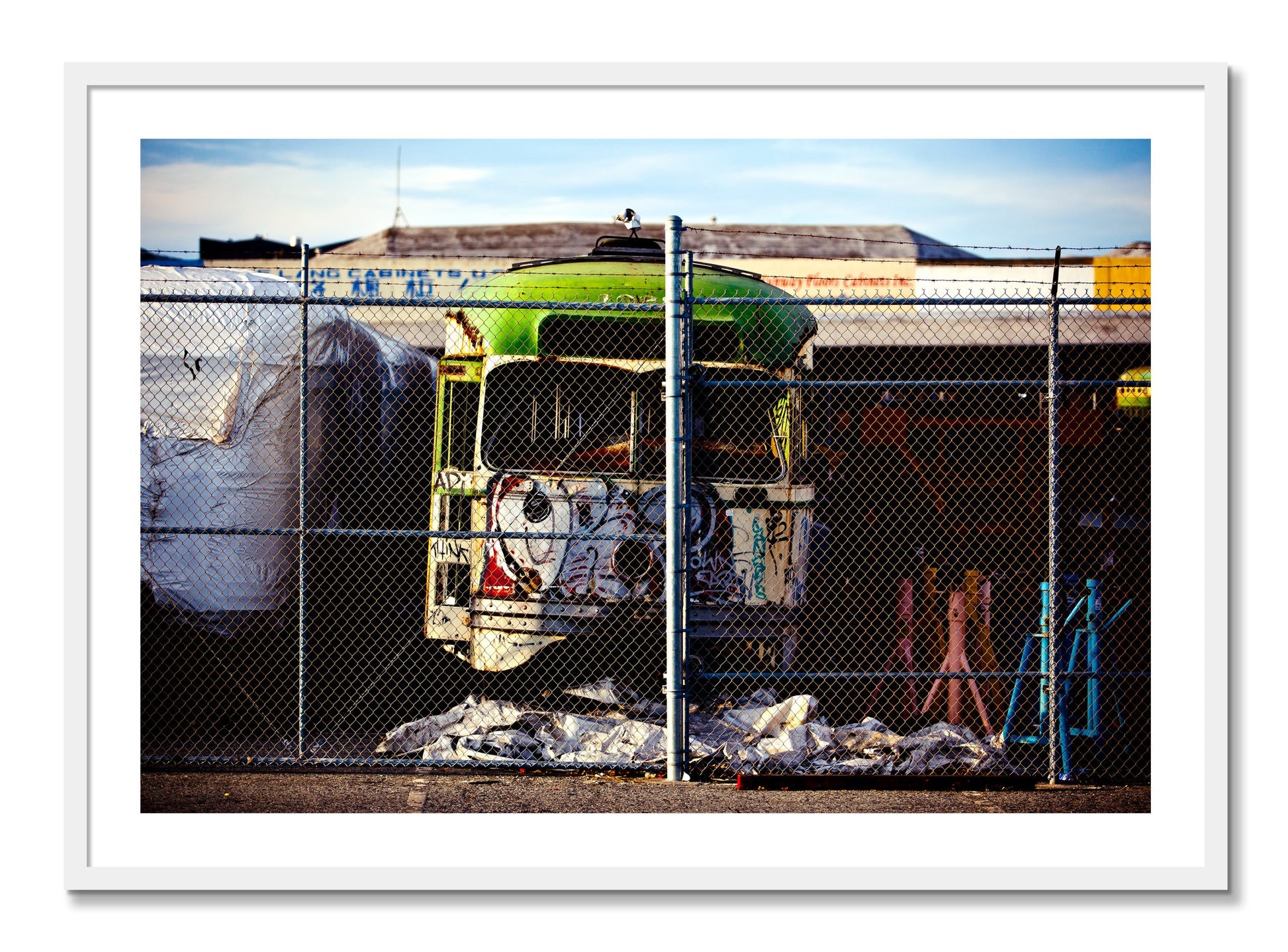Framed photograph of Retired by Dylan Ozanich, White frame, Borders