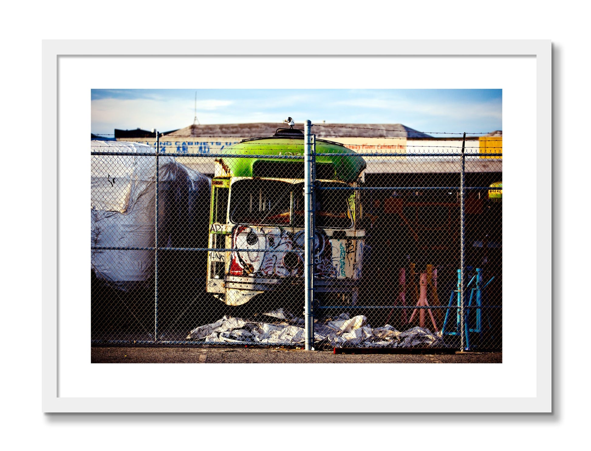 Framed photograph of Retired by Dylan Ozanich, White frame, Borders