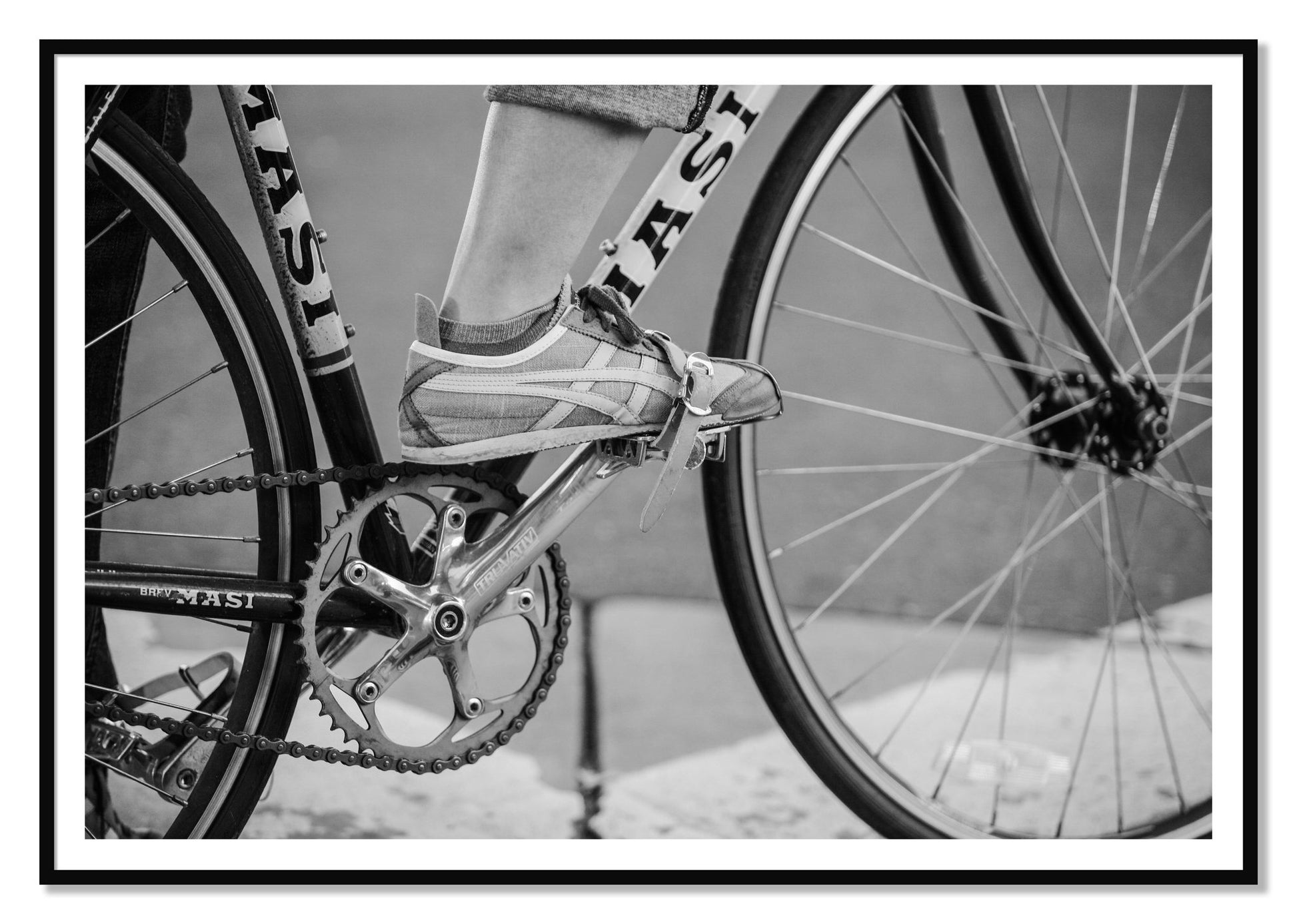 Ride by Dylan Ozanich, 48×72 print with a White Border in a Black frame