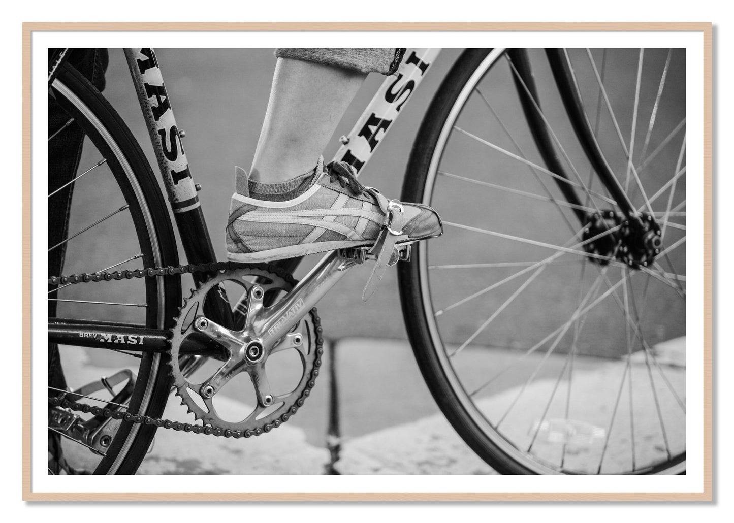 Ride by Dylan Ozanich, 48×72 print with a White Border in a Maple frame