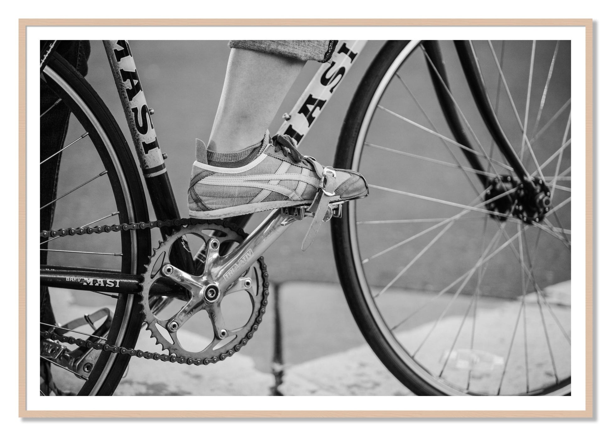 Ride by Dylan Ozanich, 48×72 print with a White Border in a Maple frame