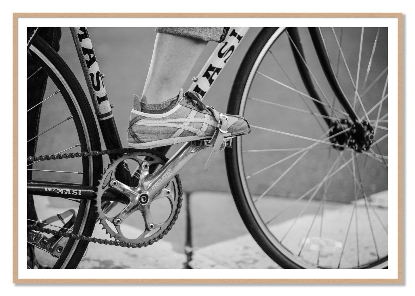 Ride by Dylan Ozanich, 48×72 print with a White Border in an Oak frame