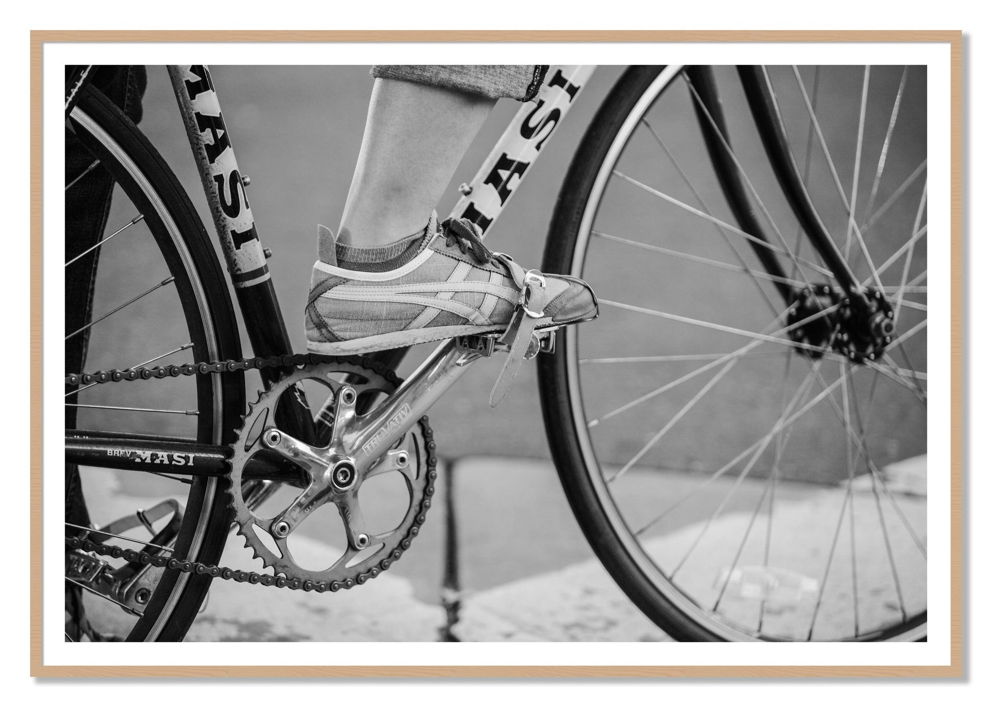 Ride by Dylan Ozanich, 48×72 print with a White Border in an Oak frame