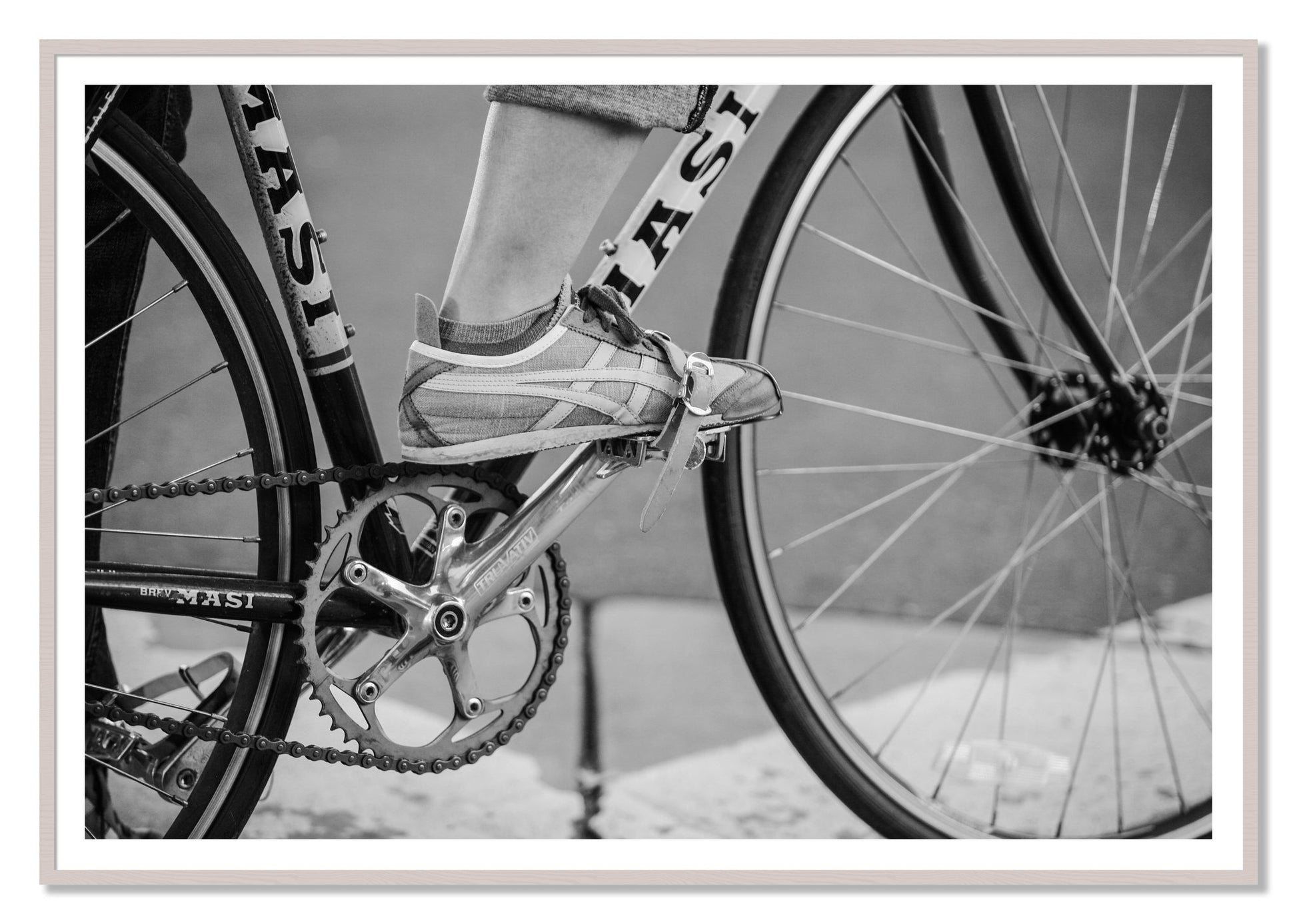 Ride by Dylan Ozanich, 48×72 print with a White Border in a White Maple frame