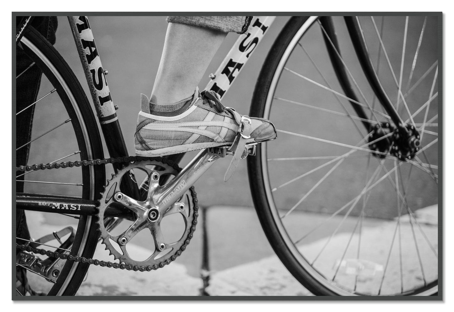 Ride by Dylan Ozanich, 48×72 Full Bleed Print in a Grey frame