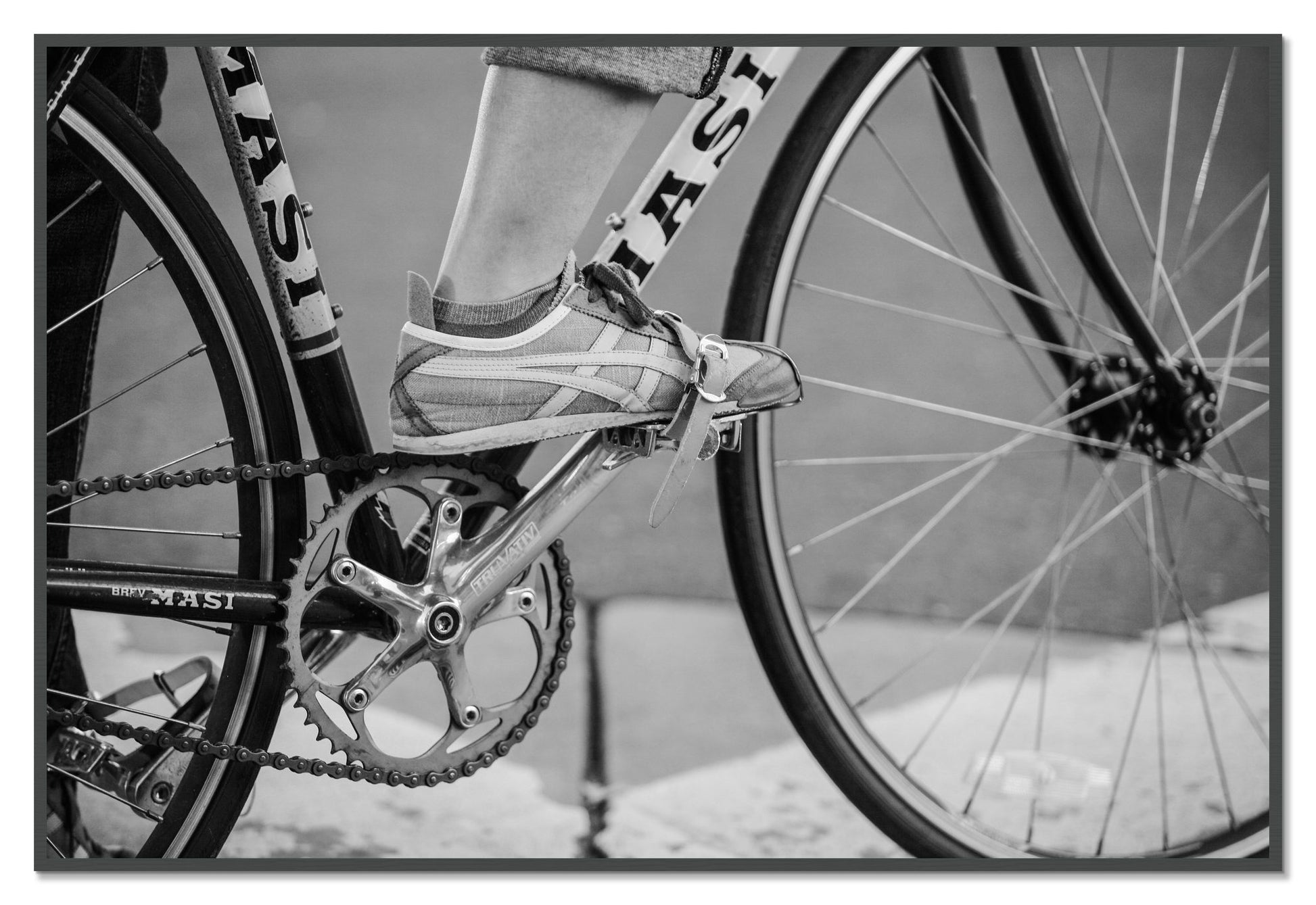 Ride by Dylan Ozanich, 48×72 Full Bleed Print in a Grey frame