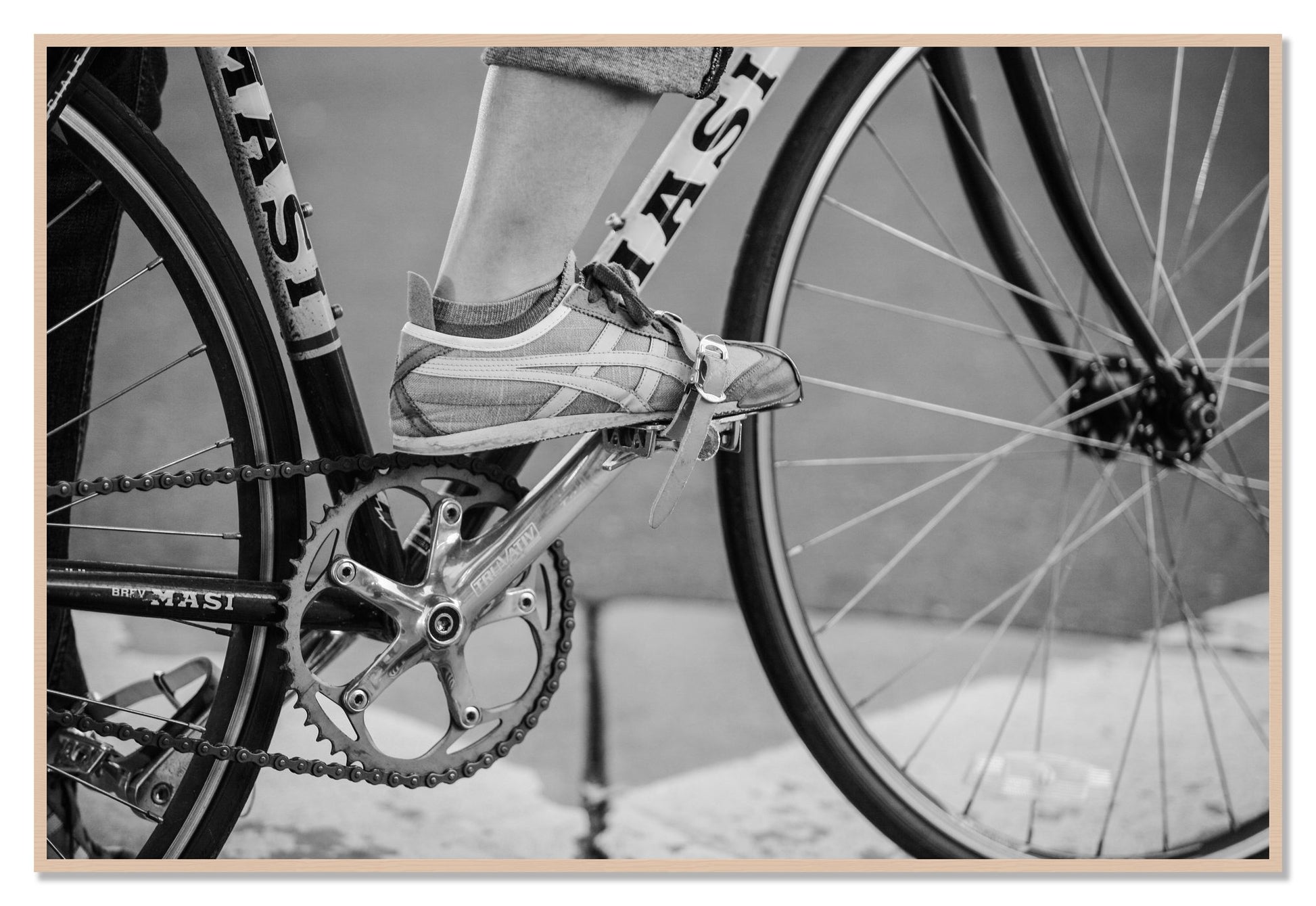 Ride by Dylan Ozanich, 48×72 Full Bleed Print in a Maple frame