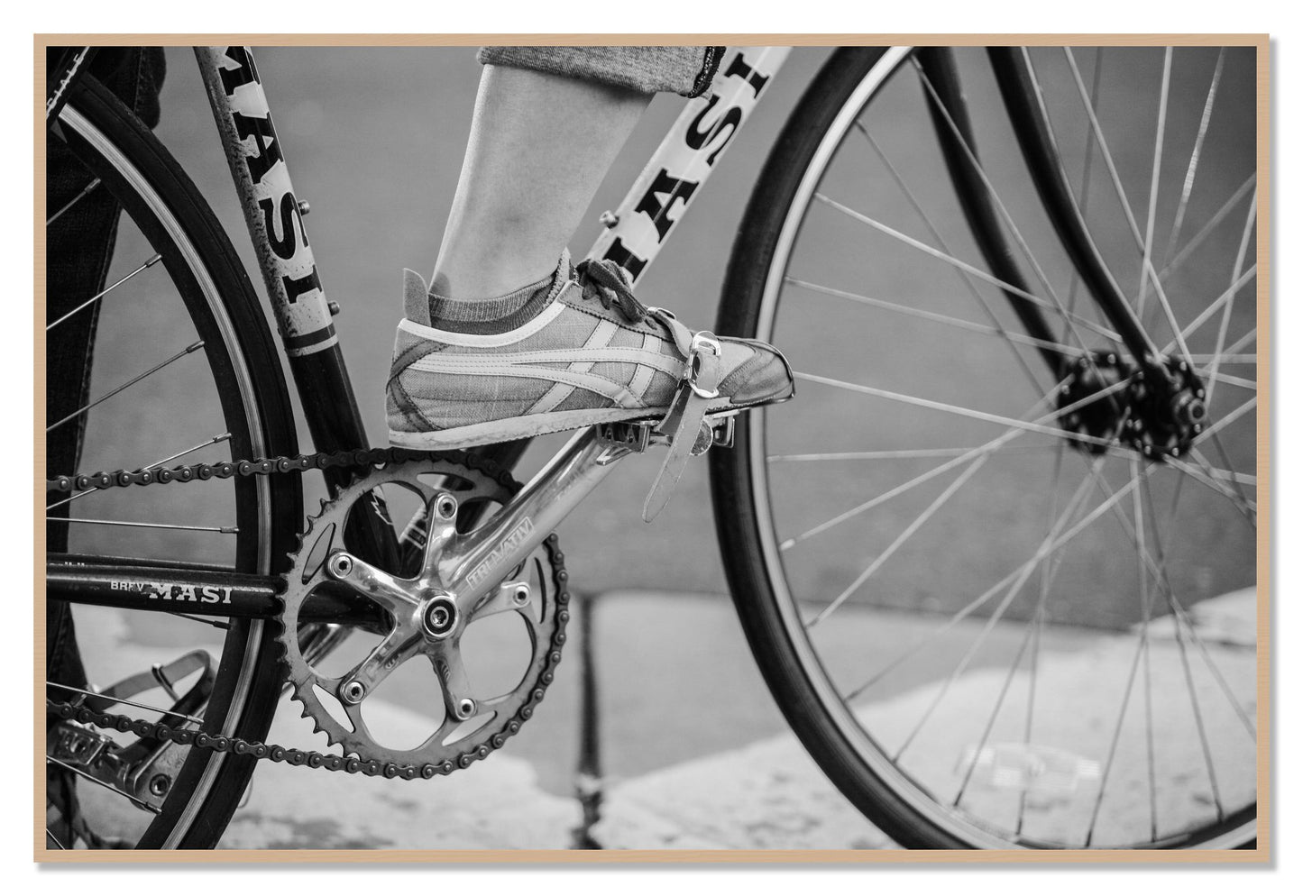 Ride by Dylan Ozanich, 48×72 Full Bleed Print in an Oak frame