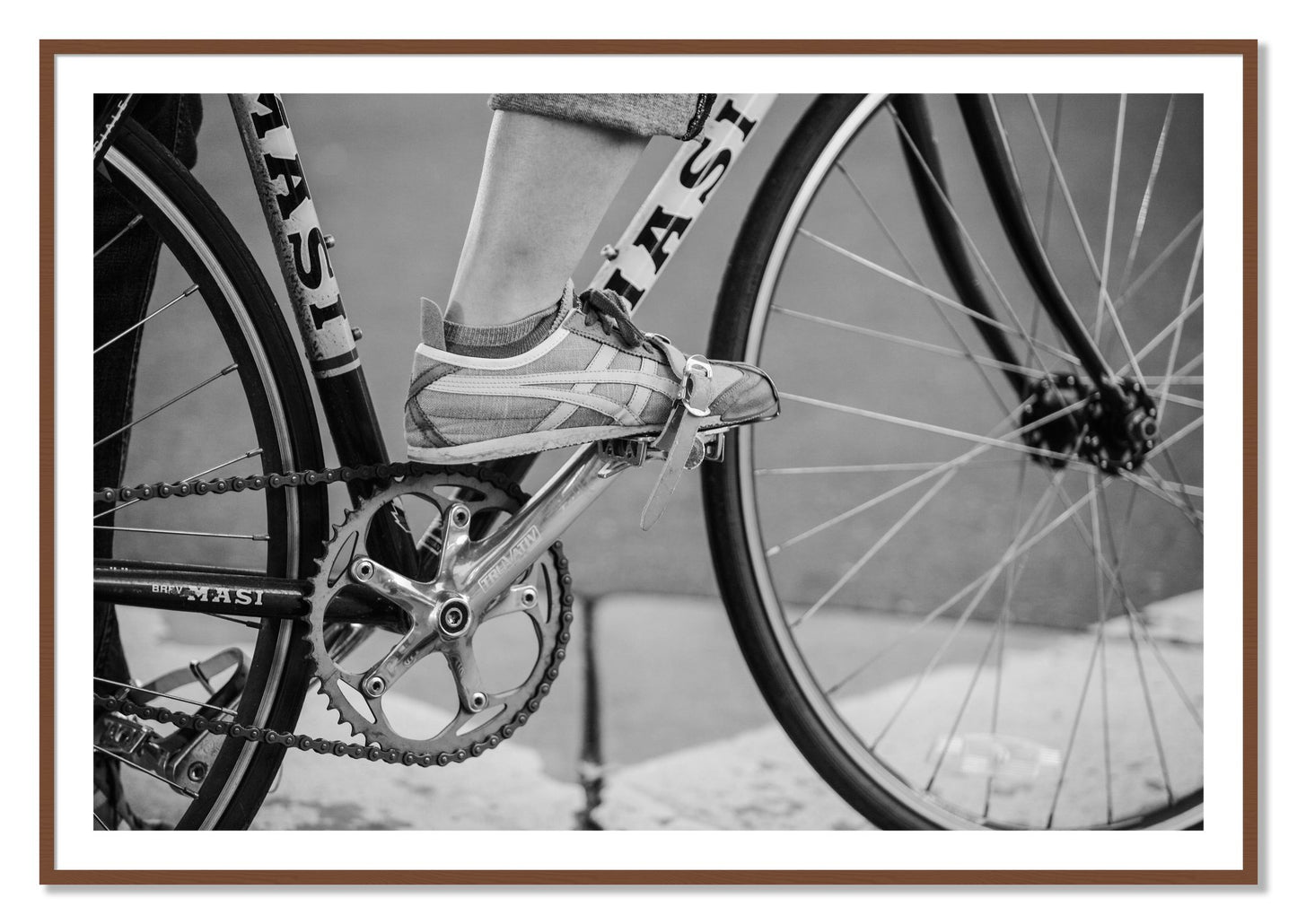 Framed photograph of Ride by Dylan Ozanich, Walnut frame, Borders