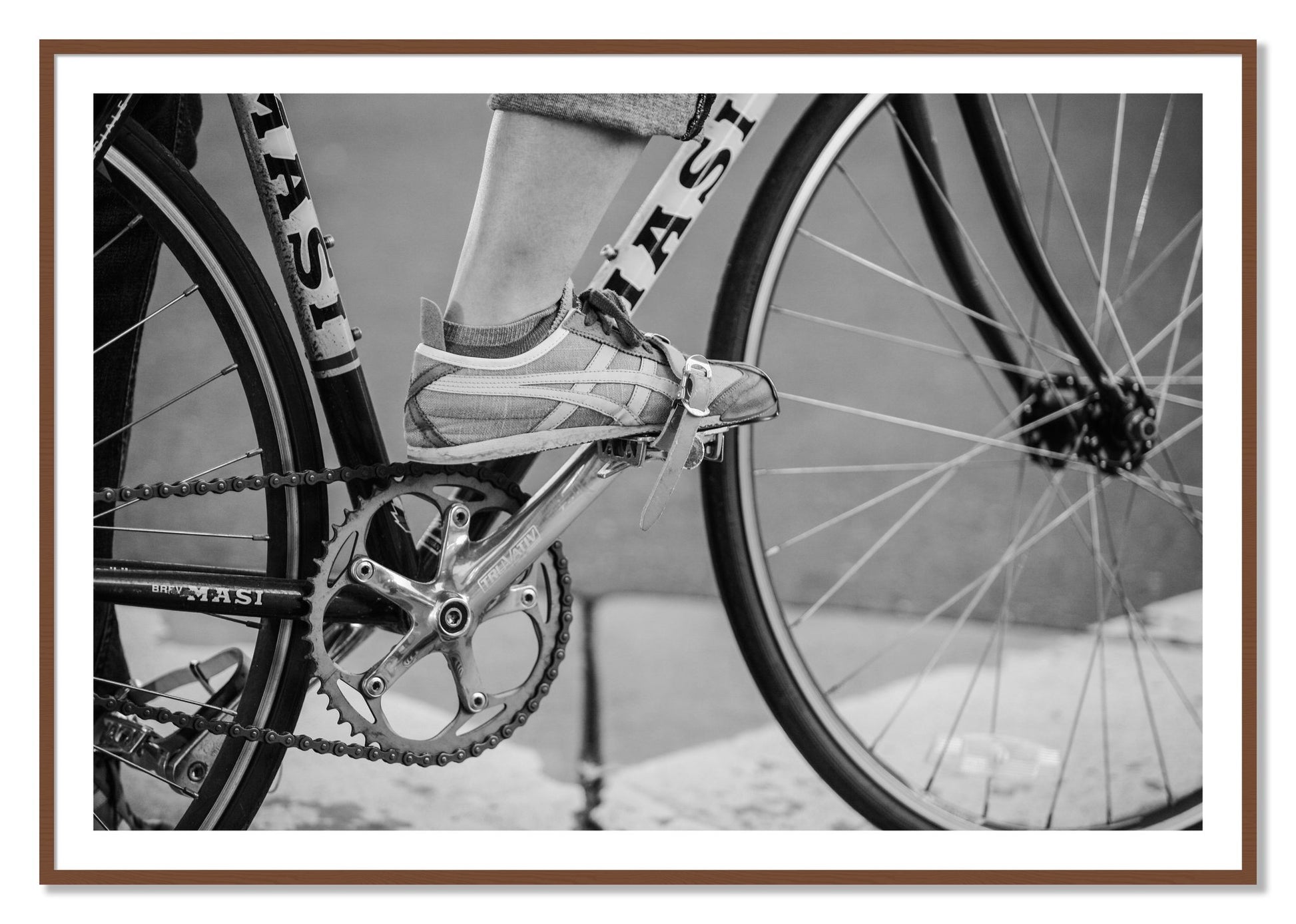 Framed photograph of Ride by Dylan Ozanich, Walnut frame, Borders