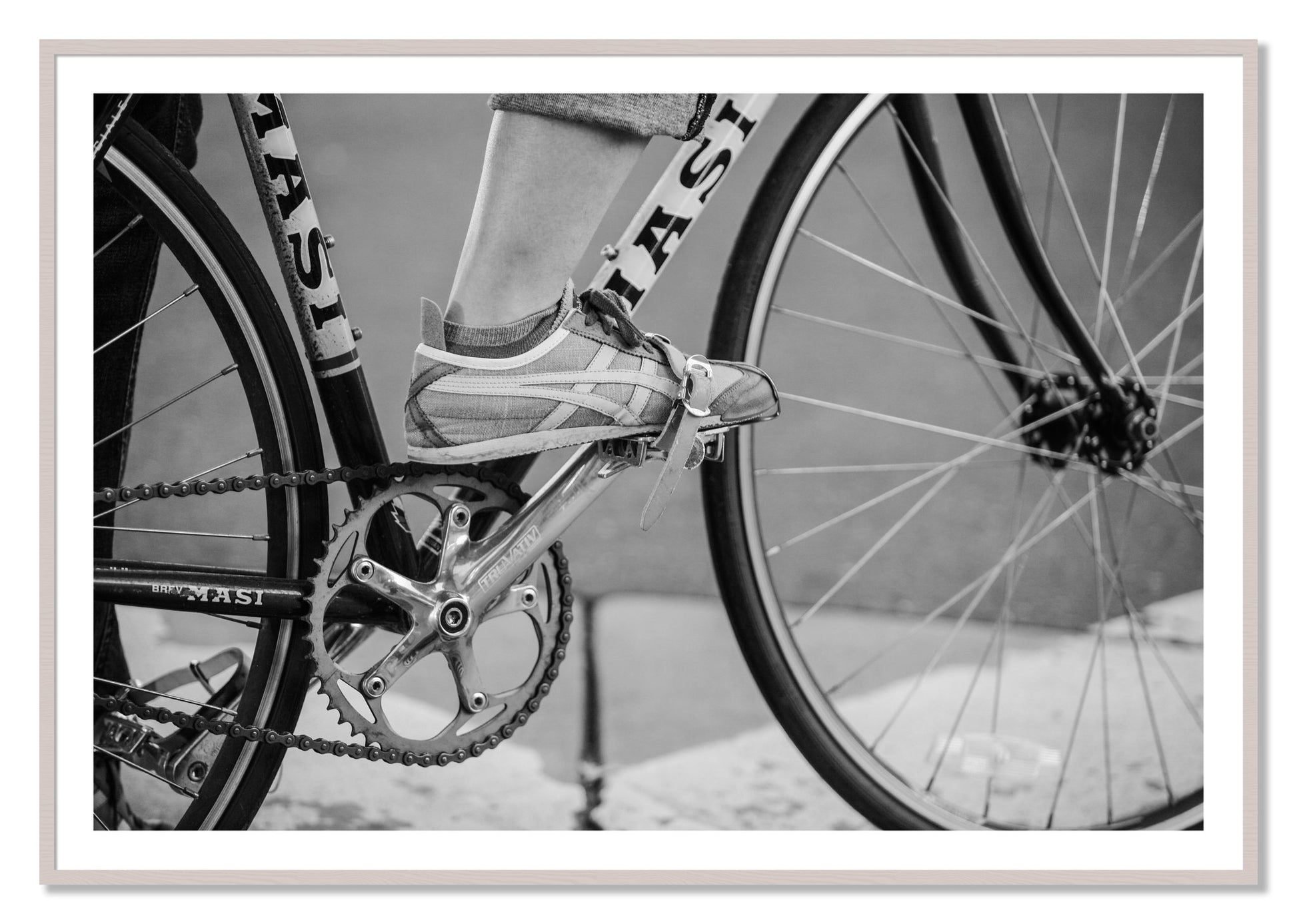 Framed photograph of Ride by Dylan Ozanich, White Maple frame, Borders