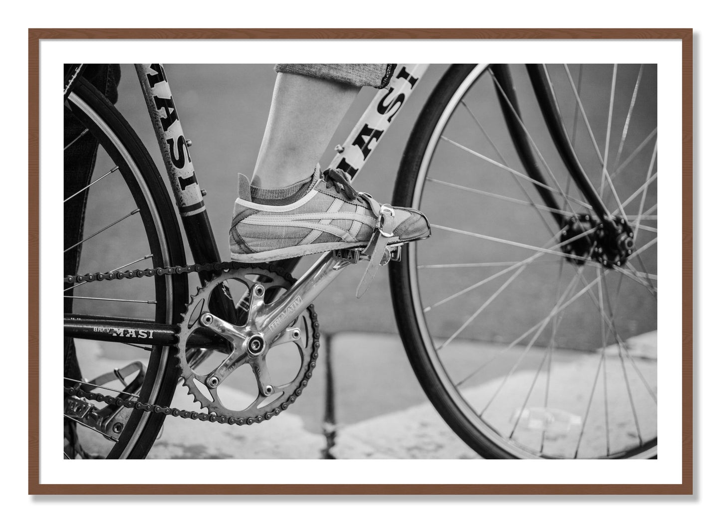 Framed photograph of Ride by Dylan Ozanich, Walnut frame, Borders