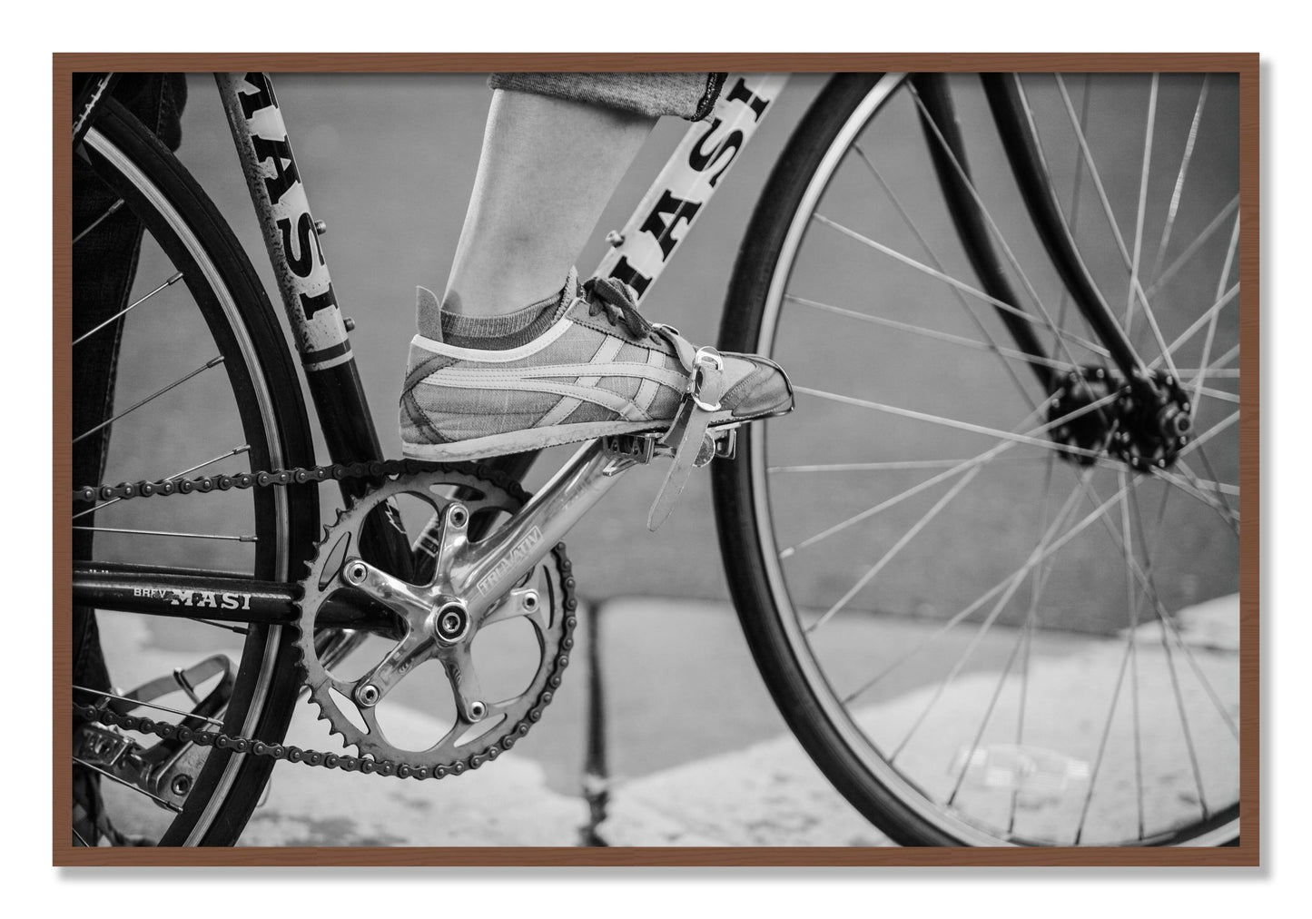Framed photograph of Ride by Dylan Ozanich, Walnut frame, Full Bleed