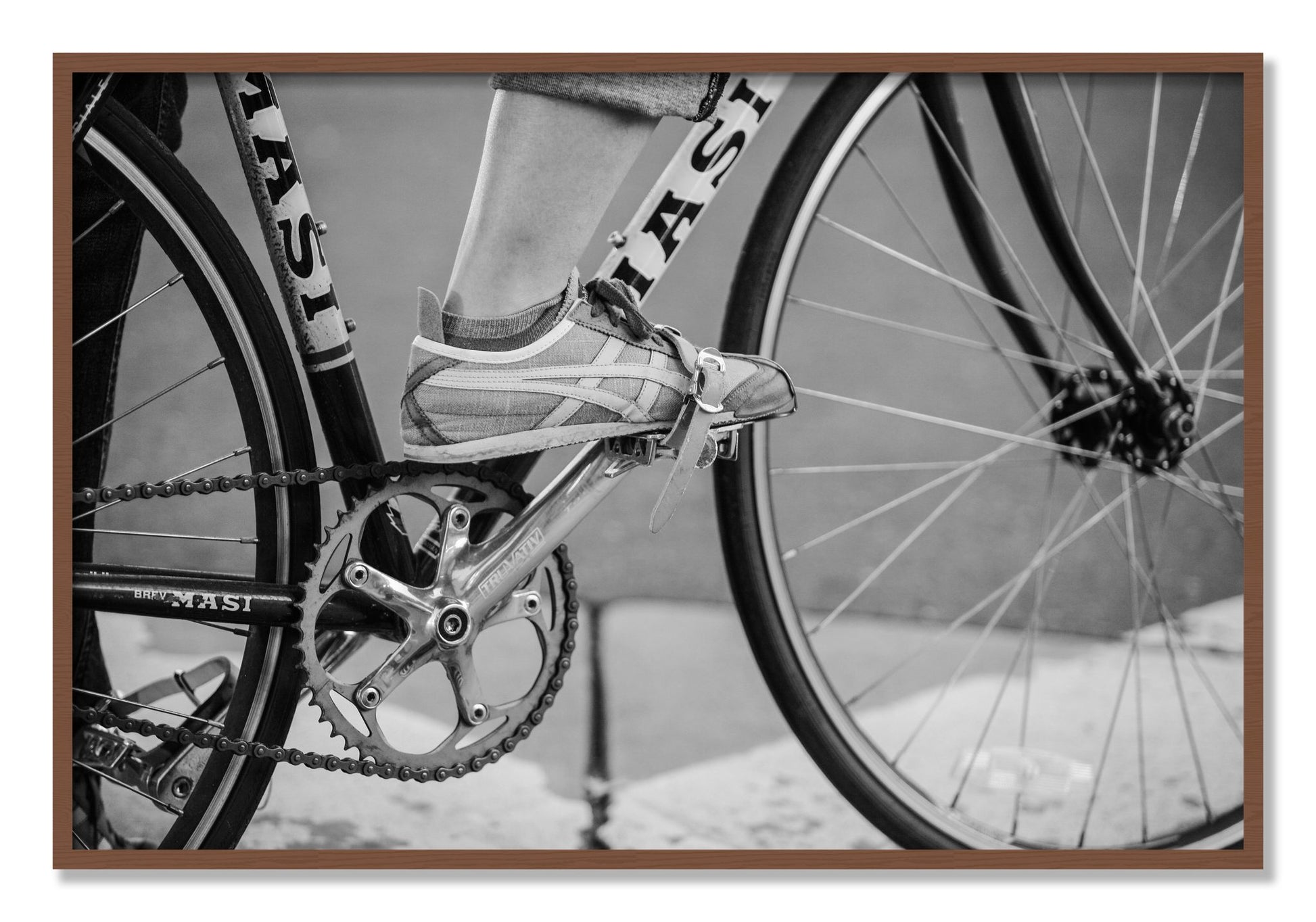 Framed photograph of Ride by Dylan Ozanich, Walnut frame, Full Bleed