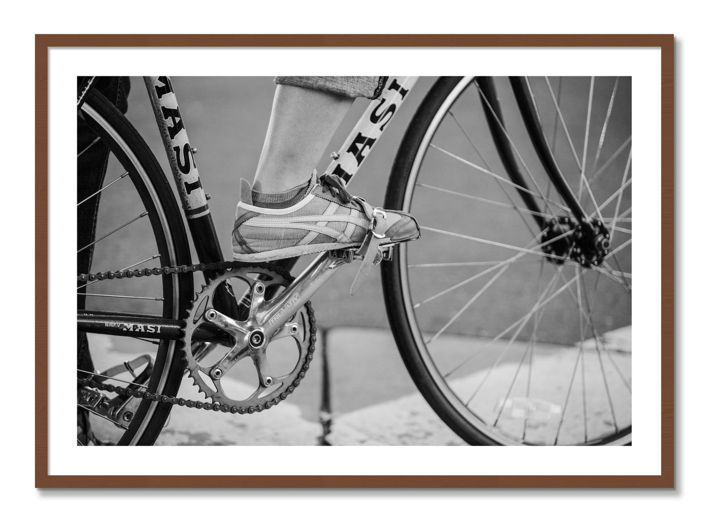 Framed photograph of Ride by Dylan Ozanich, Walnut frame, Borders