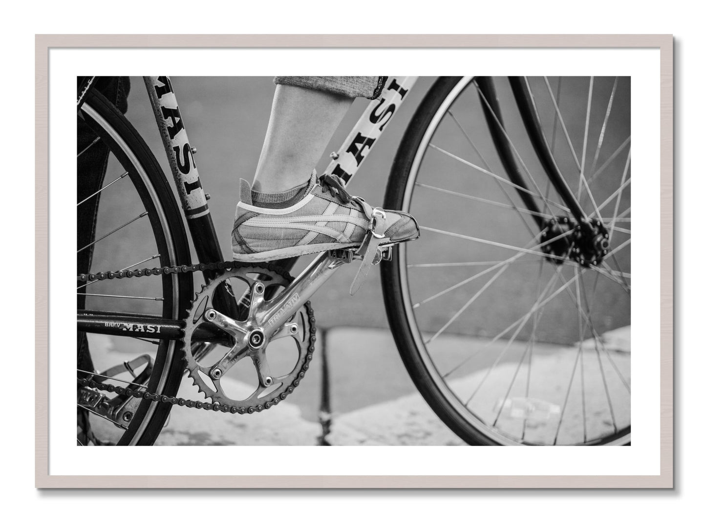 Framed photograph of Ride by Dylan Ozanich, White Maple frame, Borders