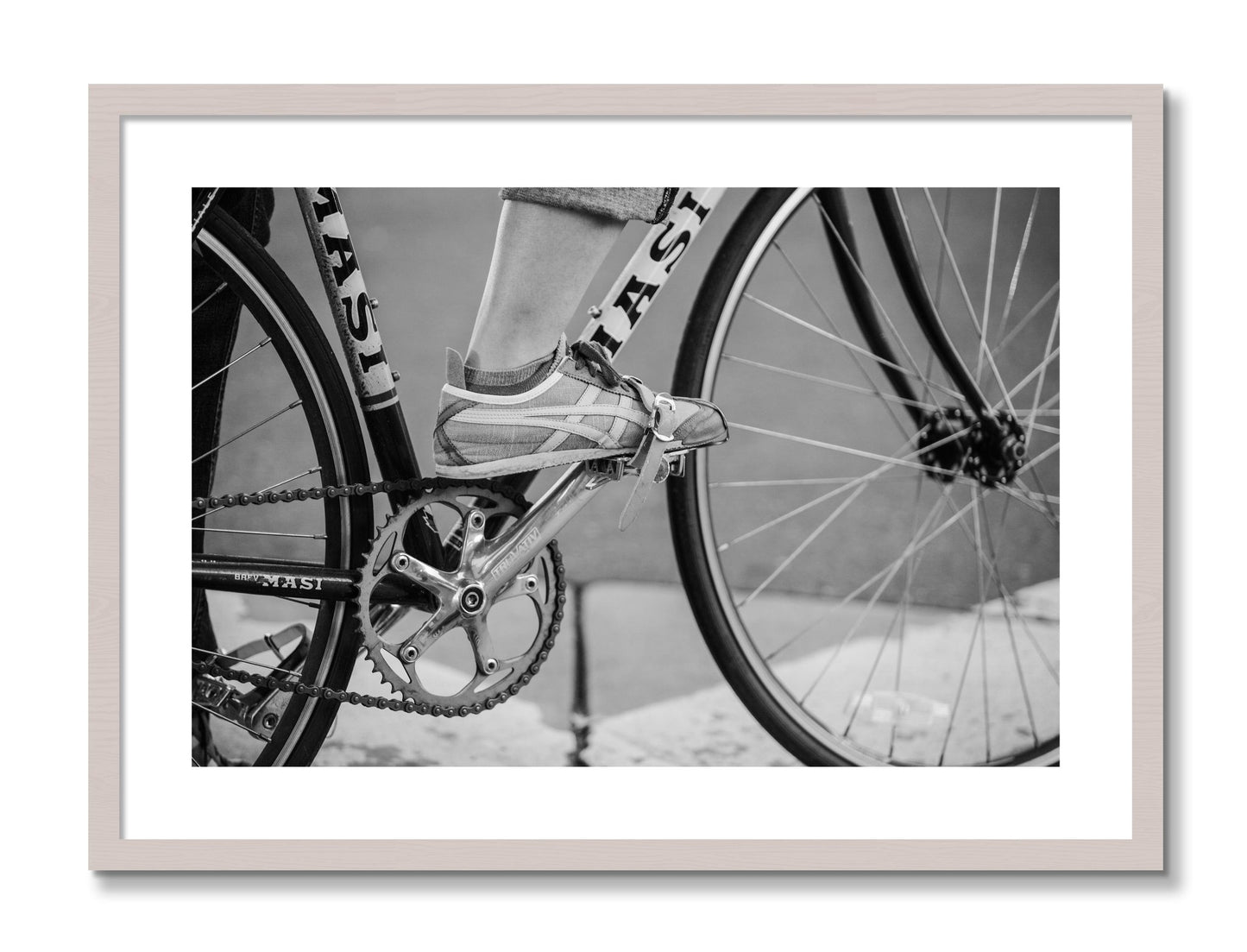 Framed photograph of Ride by Dylan Ozanich, White Maple frame, Borders