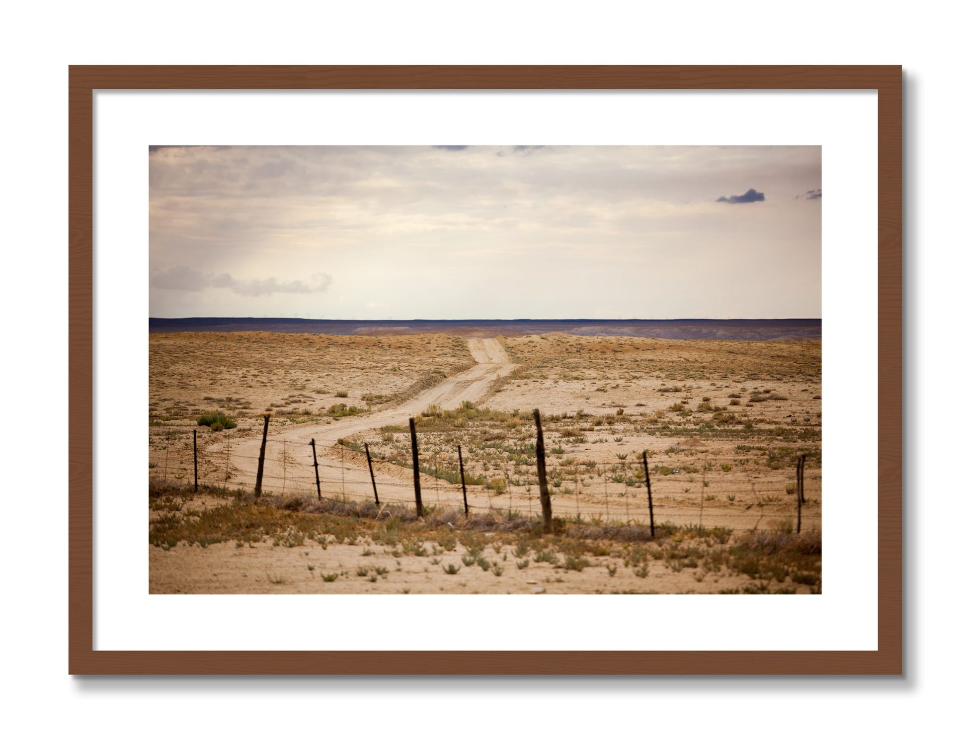 Framed photograph of Road To Nowhere by Dylan Ozanich, Walnut frame, Borders