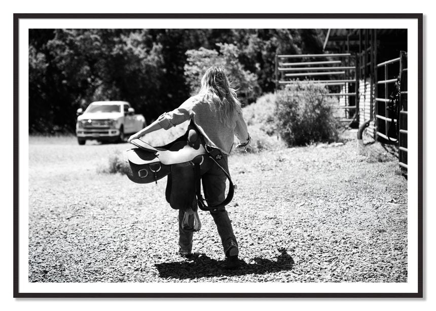 Saddle Up by Dylan Ozanich, 48×72 print with a White Border in a Black Walnut frame
