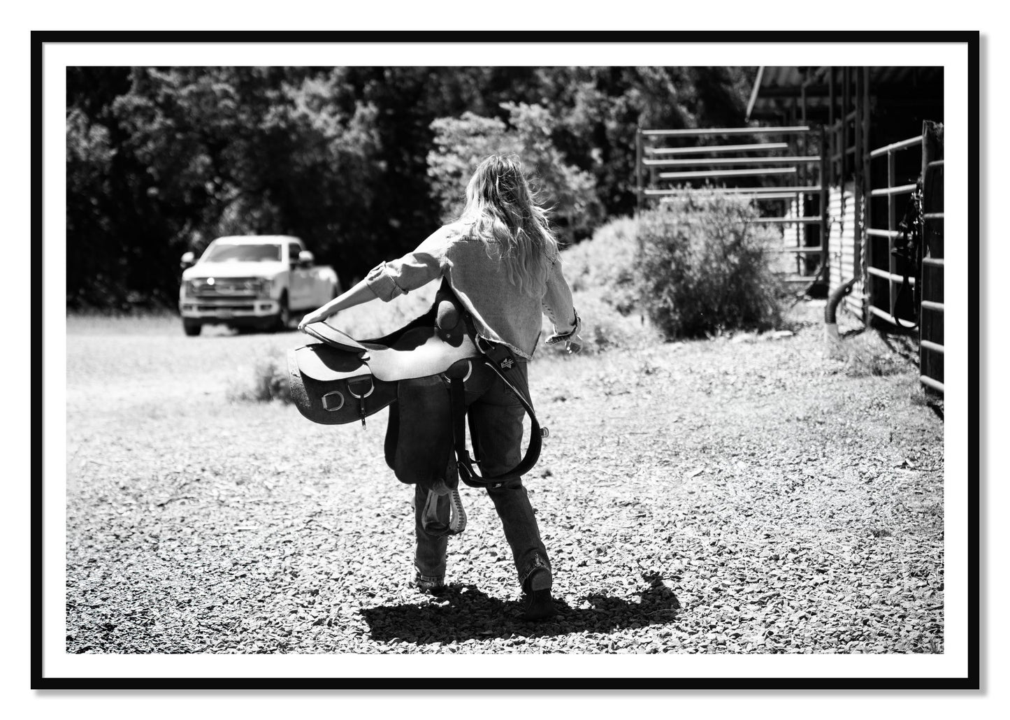 Saddle Up by Dylan Ozanich, 48×72 print with a White Border in a Black frame