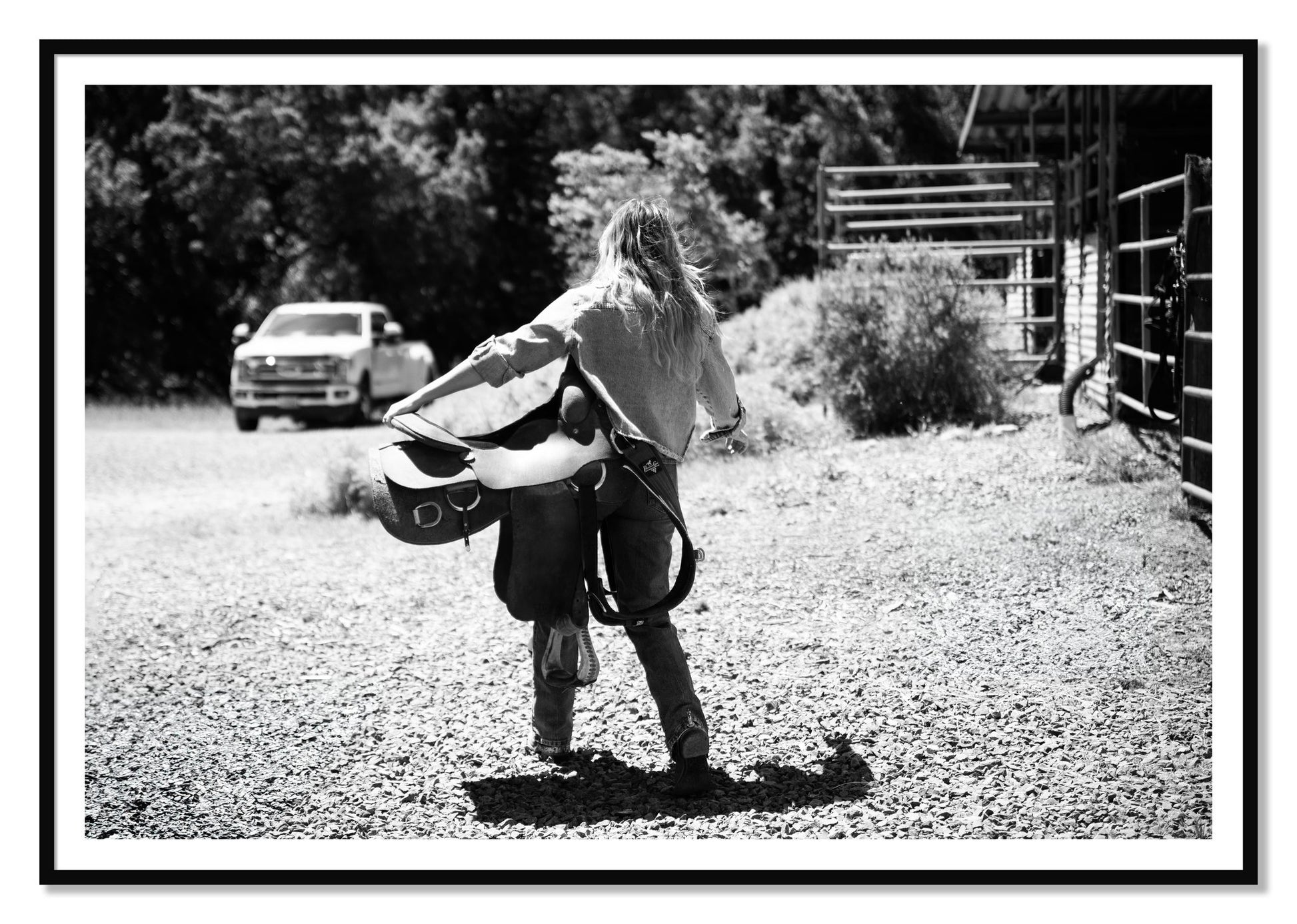 Saddle Up by Dylan Ozanich, 48×72 print with a White Border in a Black frame