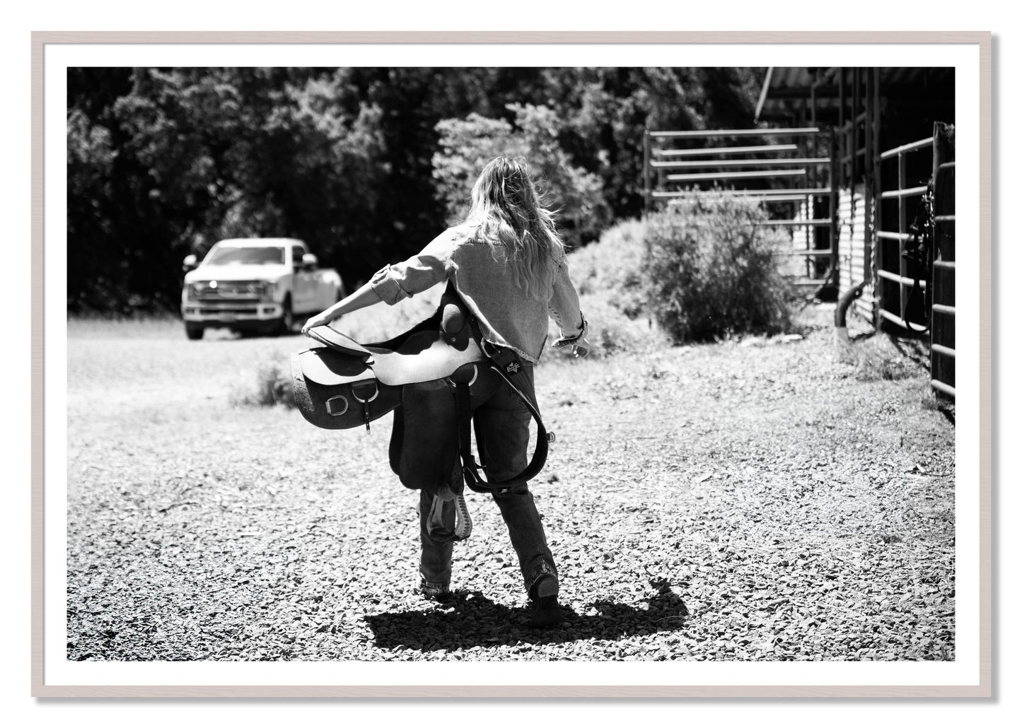 Saddle Up by Dylan Ozanich, 48×72 print with a White Border in a White Maple frame