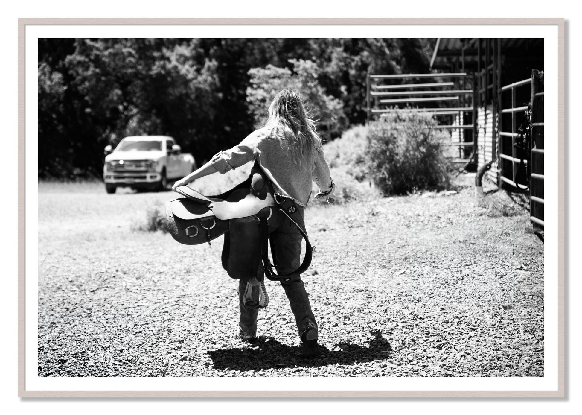 Saddle Up by Dylan Ozanich, 48×72 print with a White Border in a White Maple frame