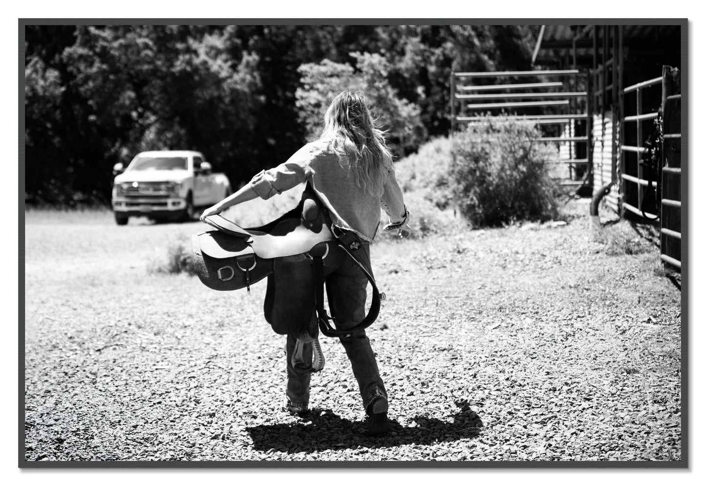 Saddle Up by Dylan Ozanich, 48×72 Full Bleed Print in a Grey frame