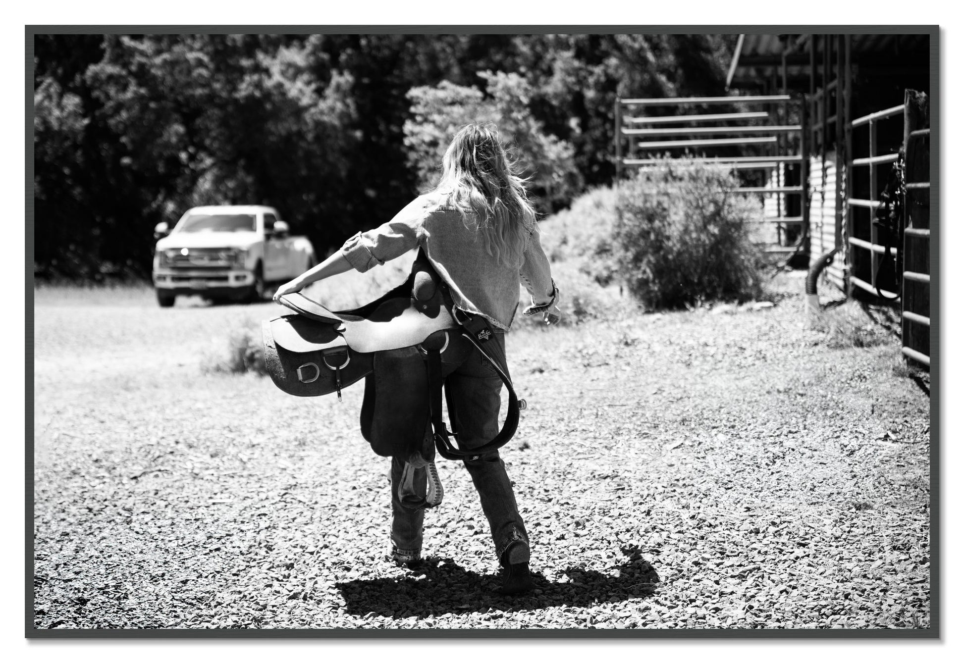 Saddle Up by Dylan Ozanich, 48×72 Full Bleed Print in a Grey frame