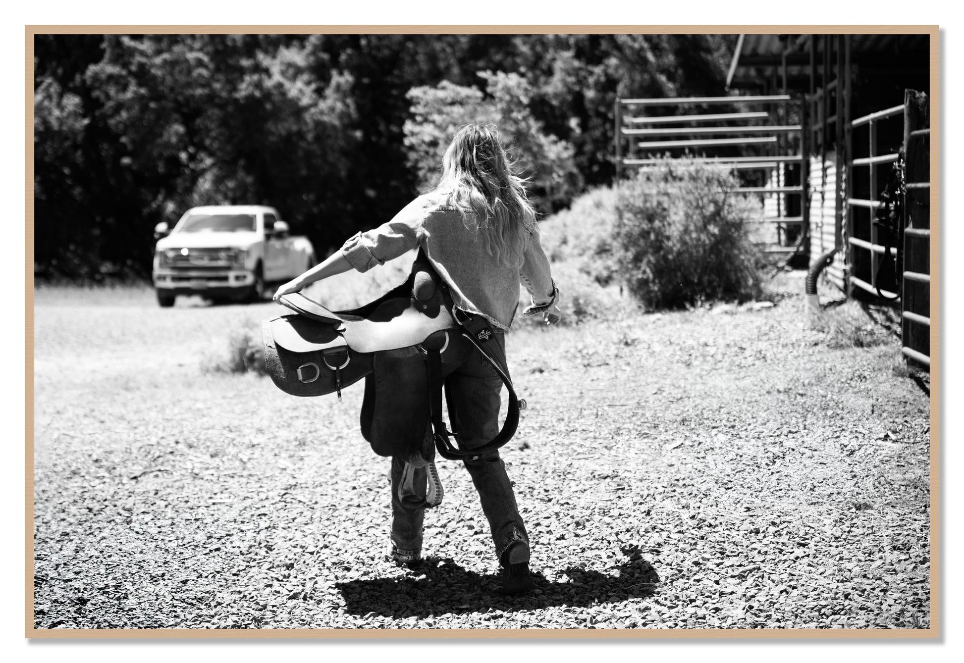 Saddle Up by Dylan Ozanich, 48×72 Full Bleed Print in an Oak frame