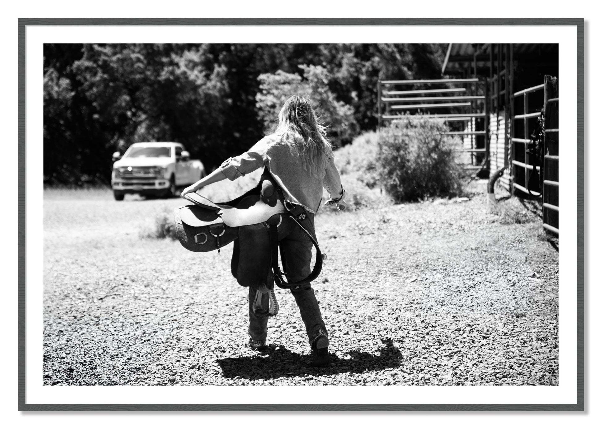 Framed photograph of Saddle Up by Dylan Ozanich, Grey frame, Borders