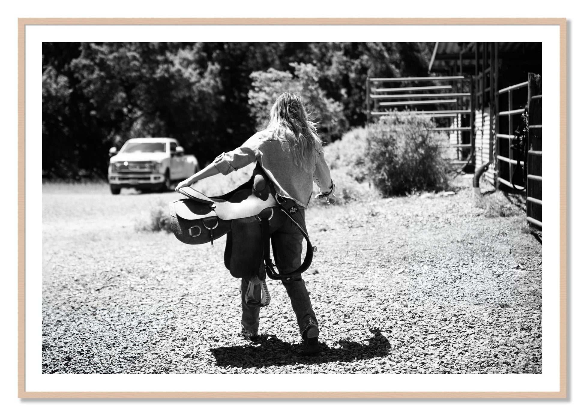 Framed photograph of Saddle Up by Dylan Ozanich, Maple frame, Borders