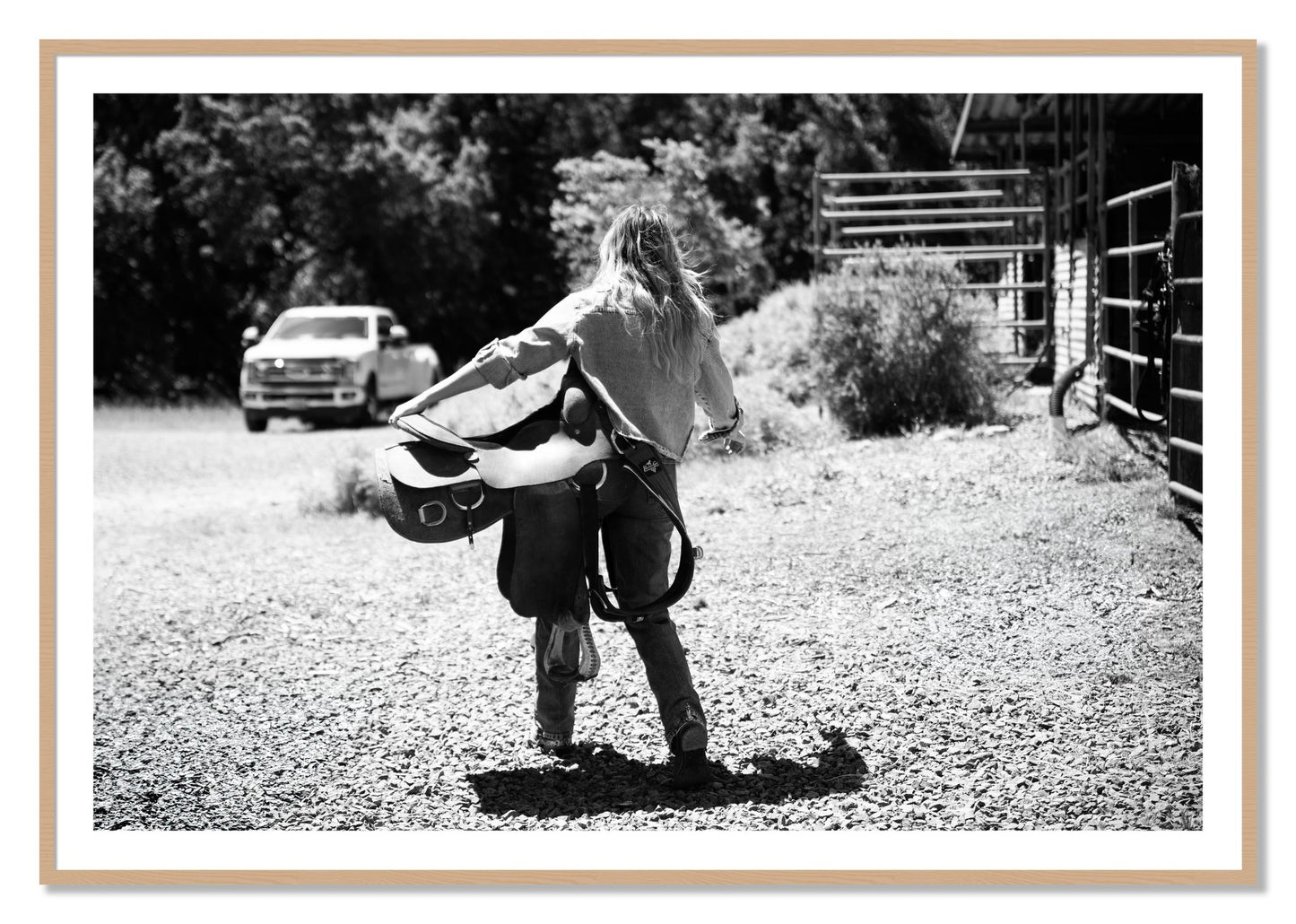 Framed photograph of Saddle Up by Dylan Ozanich, Oak frame, Borders