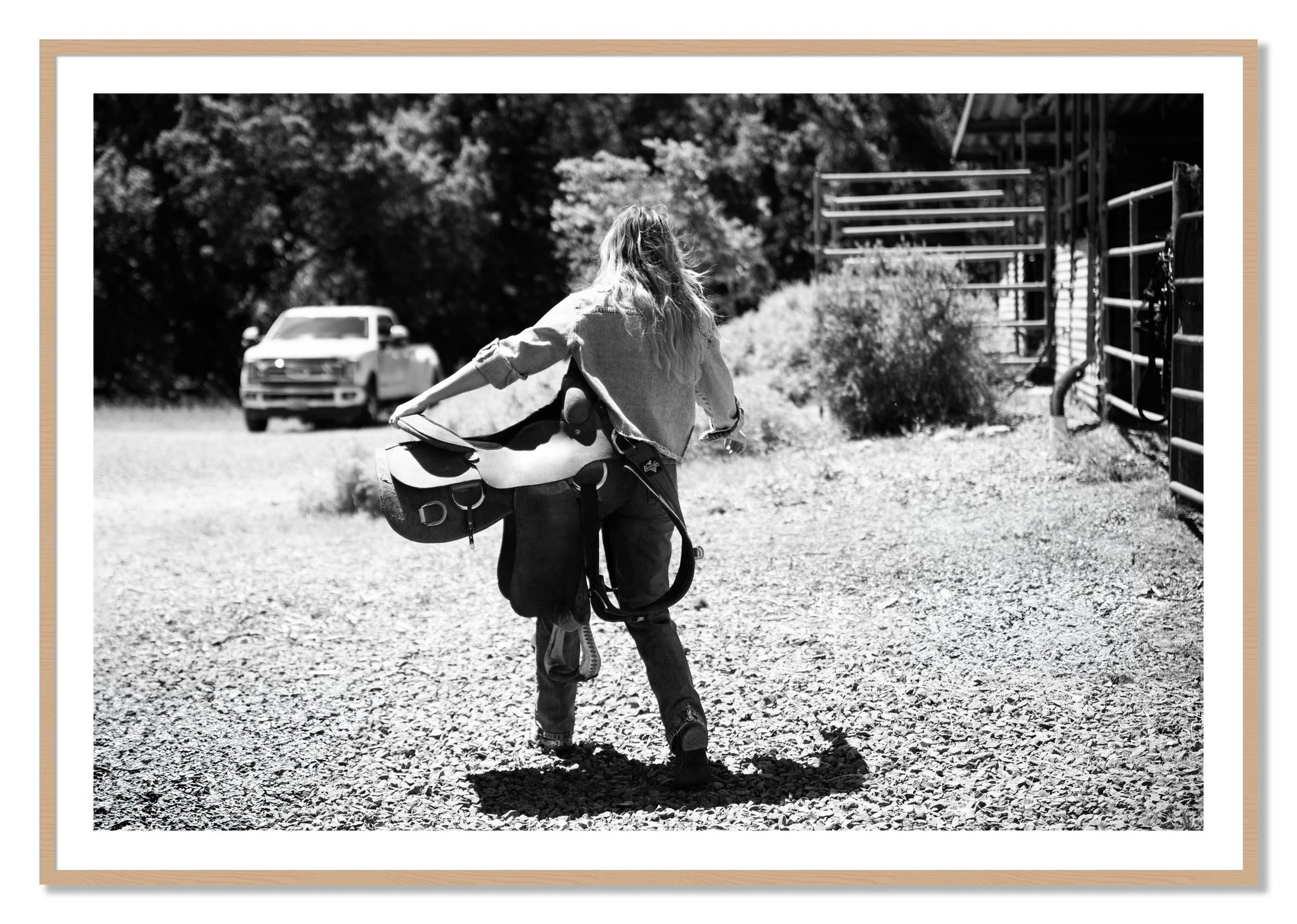 Framed photograph of Saddle Up by Dylan Ozanich, Oak frame, Borders