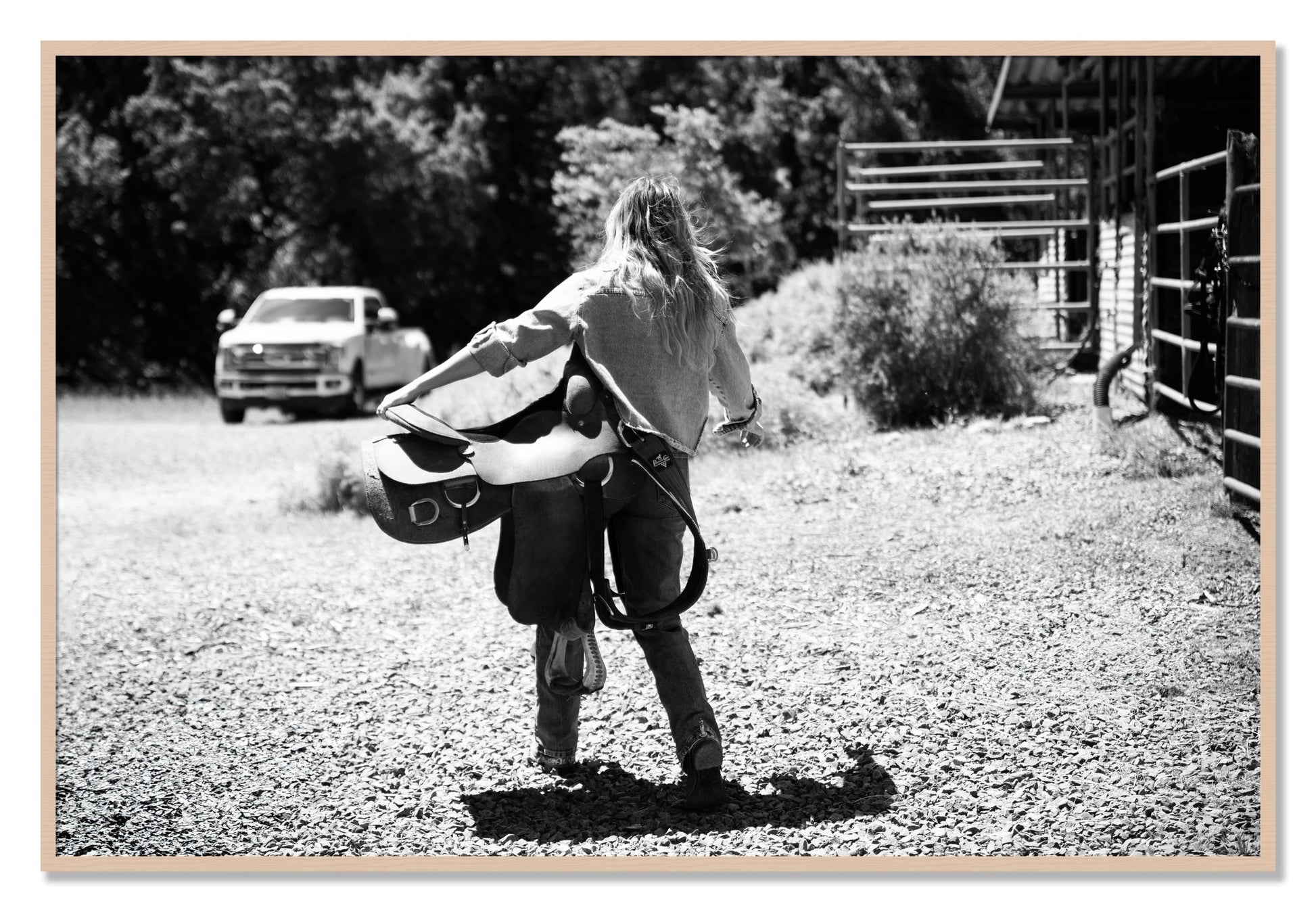 Framed photograph of Saddle Up by Dylan Ozanich, Maple frame, Full Bleed