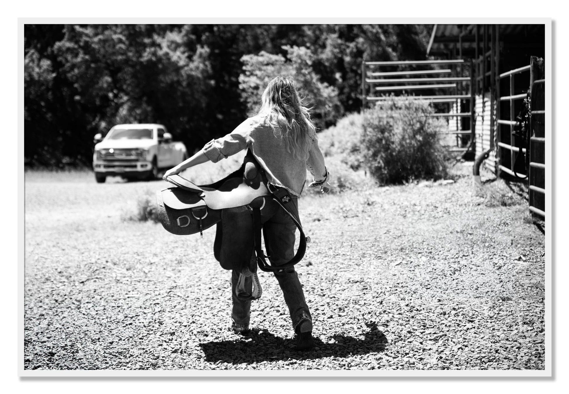 Framed photograph of Saddle Up by Dylan Ozanich, White frame, Full Bleed