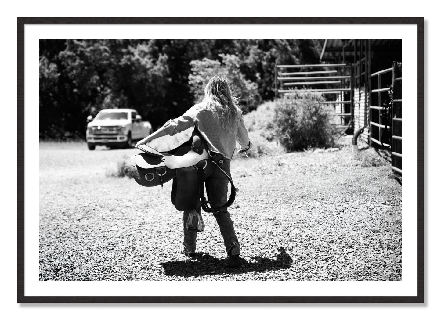 Framed photograph of Saddle Up by Dylan Ozanich, Black Walnut frame, Borders