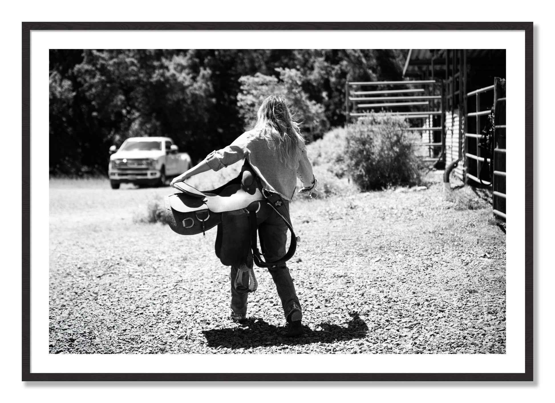 Framed photograph of Saddle Up by Dylan Ozanich, Black Walnut frame, Borders