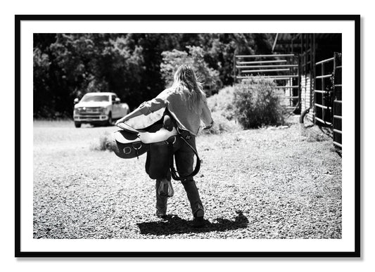 Framed photograph of Saddle Up by Dylan Ozanich, Black frame, Borders