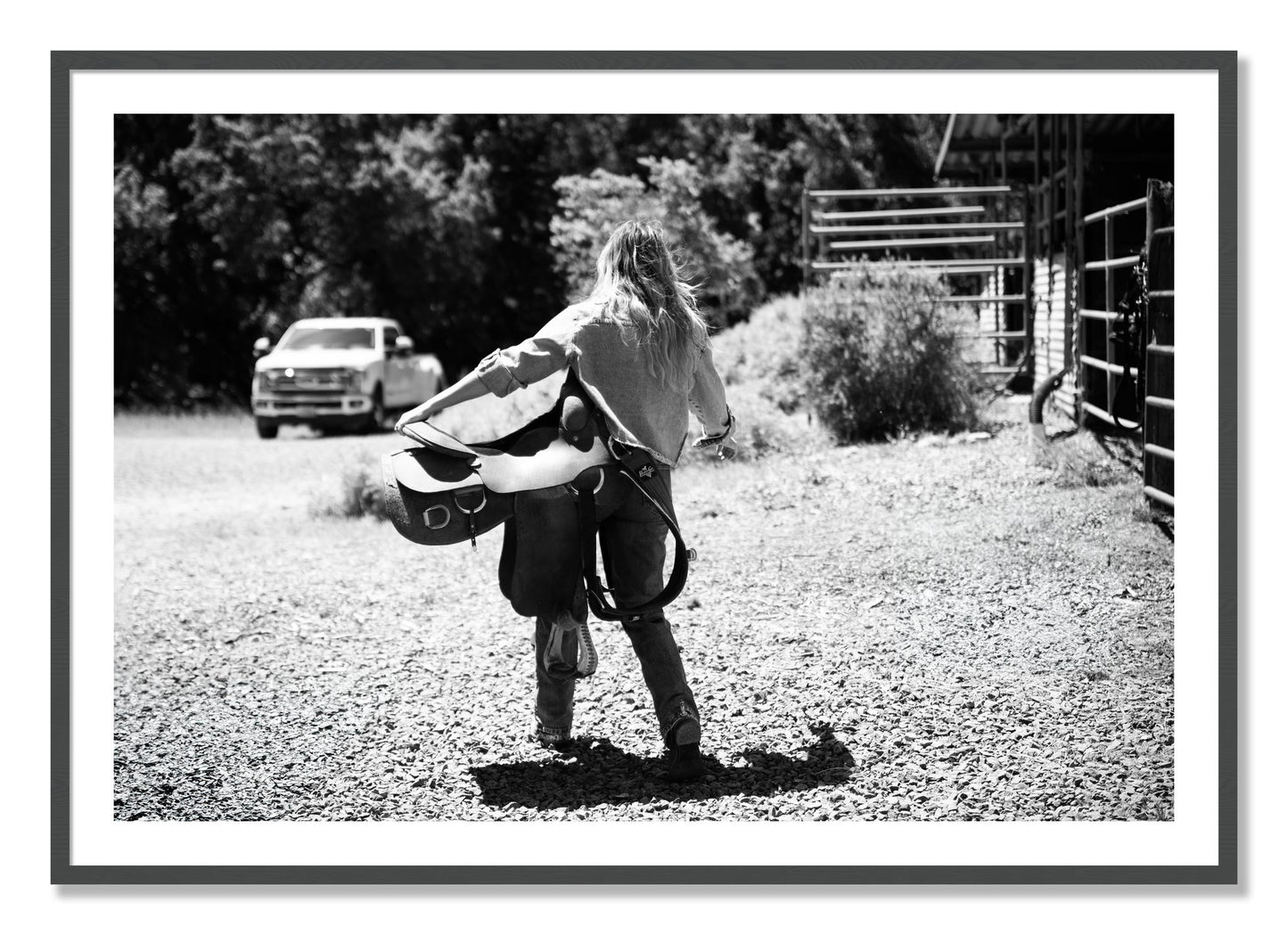 Framed photograph of Saddle Up by Dylan Ozanich, Grey frame, Borders