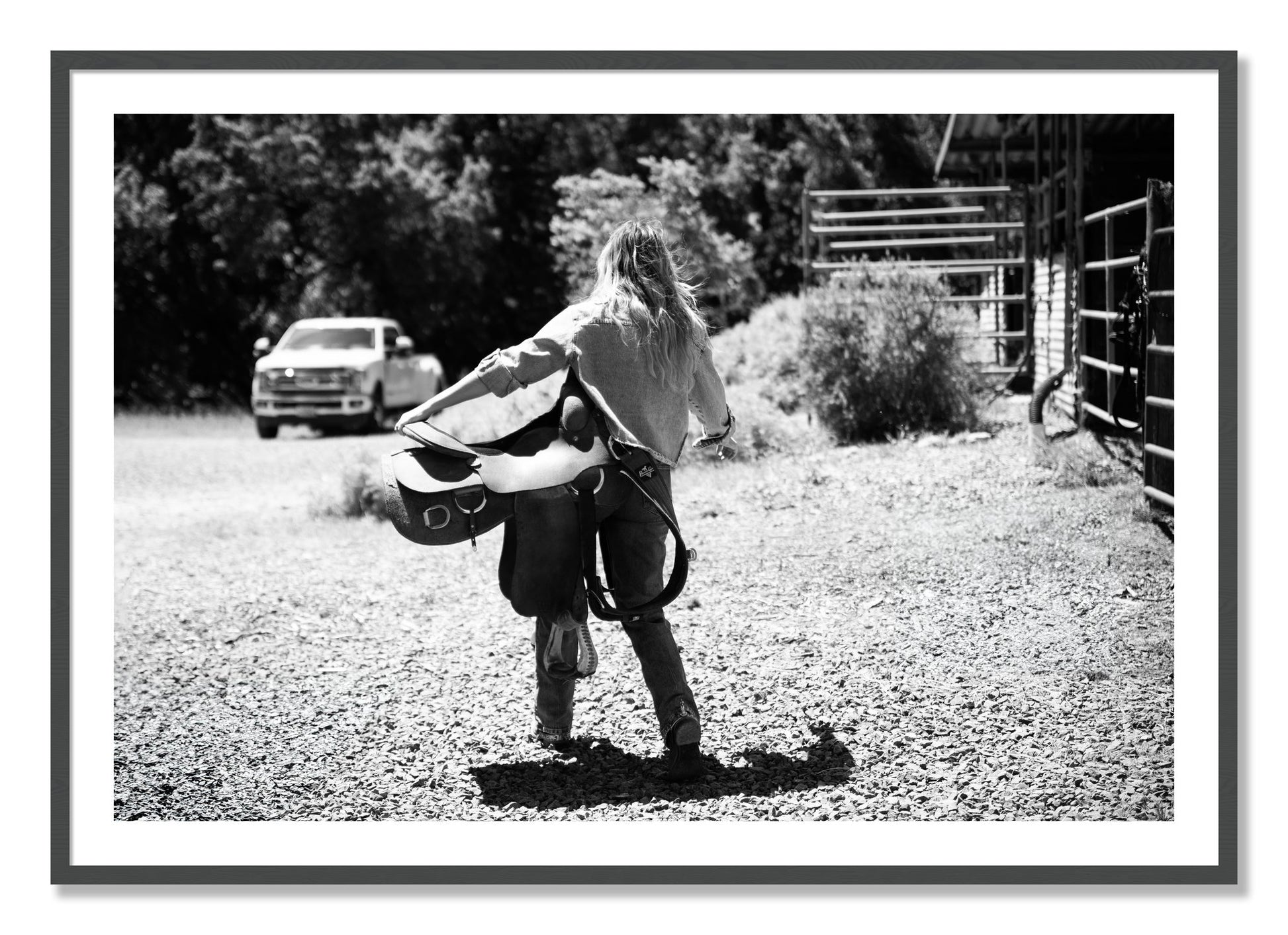 Framed photograph of Saddle Up by Dylan Ozanich, Grey frame, Borders