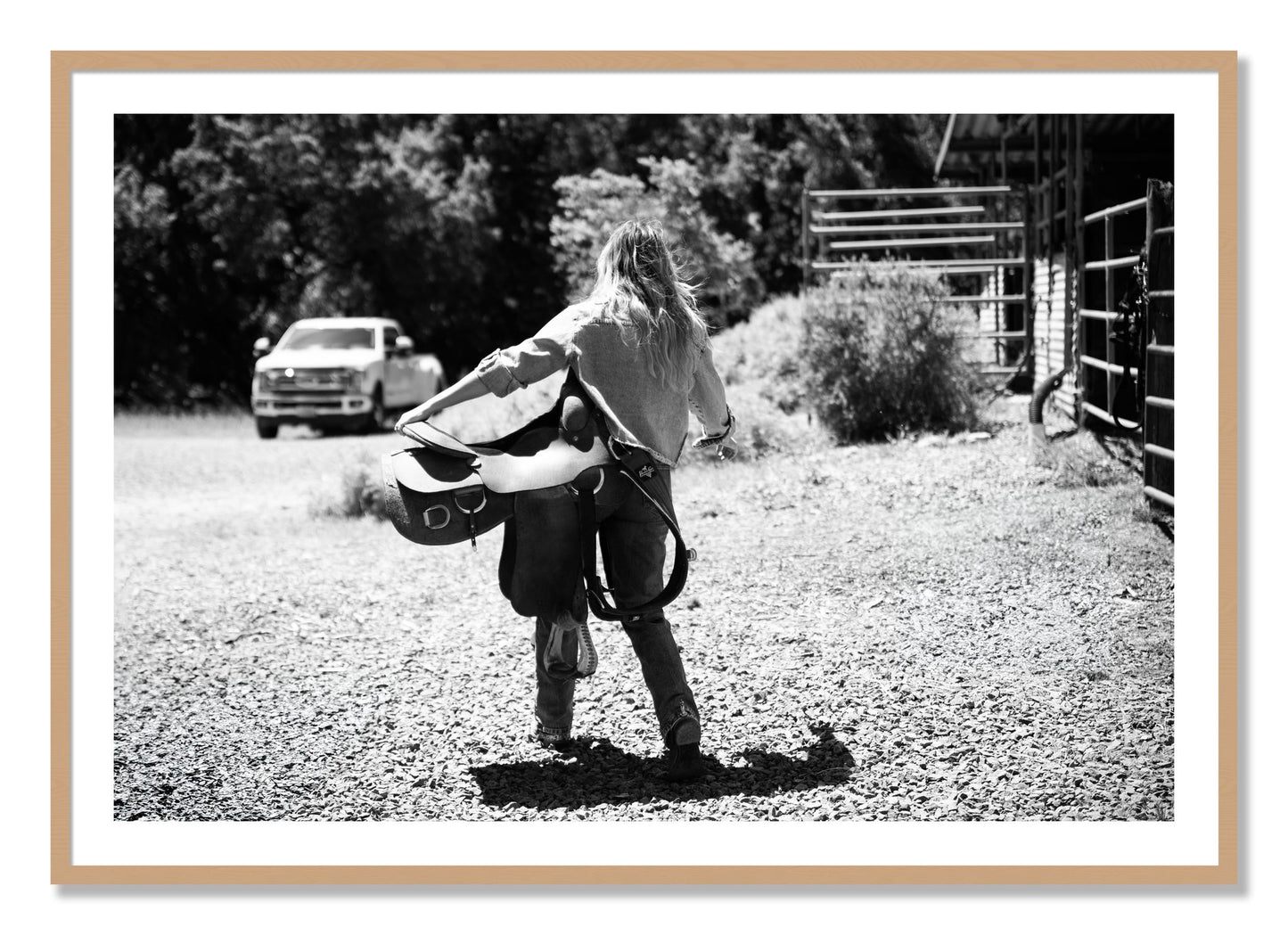 Framed photograph of Saddle Up by Dylan Ozanich, Oak frame, Borders