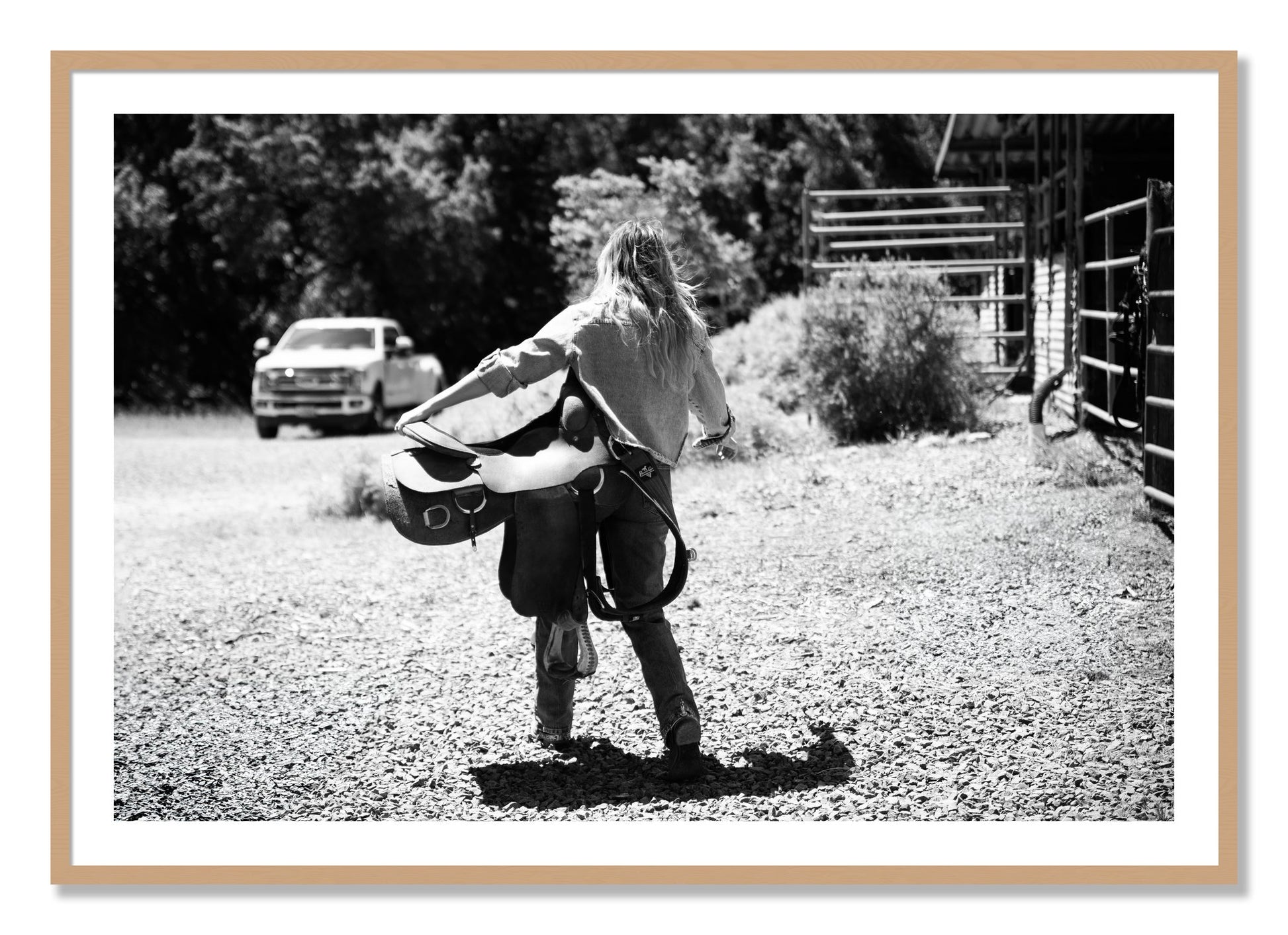 Framed photograph of Saddle Up by Dylan Ozanich, Oak frame, Borders